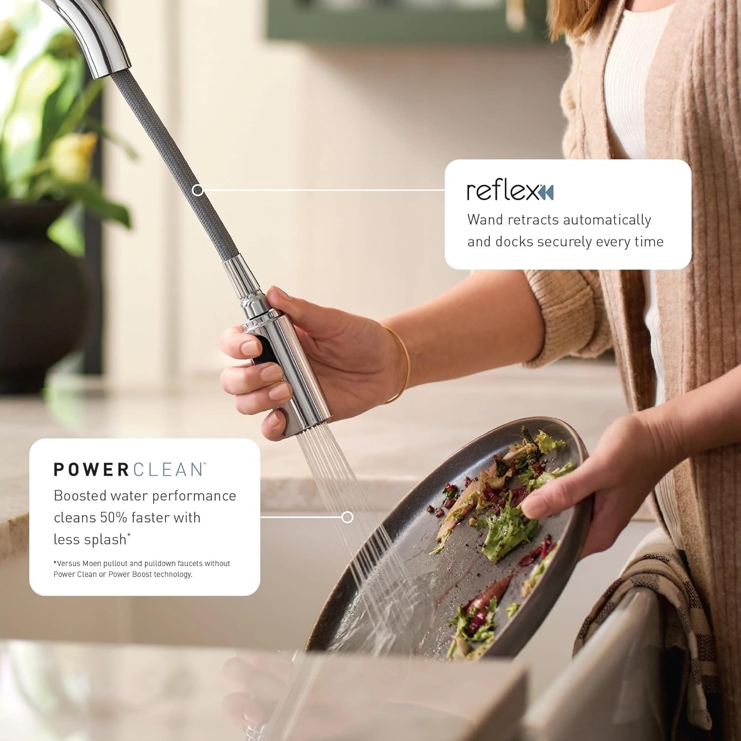 image:imageMoen Adler Mediterranean Bronze OneHandle High Arc Modern Kitchen Faucet with Power Clean and Pull Down Spray Head 87233BRBChrome