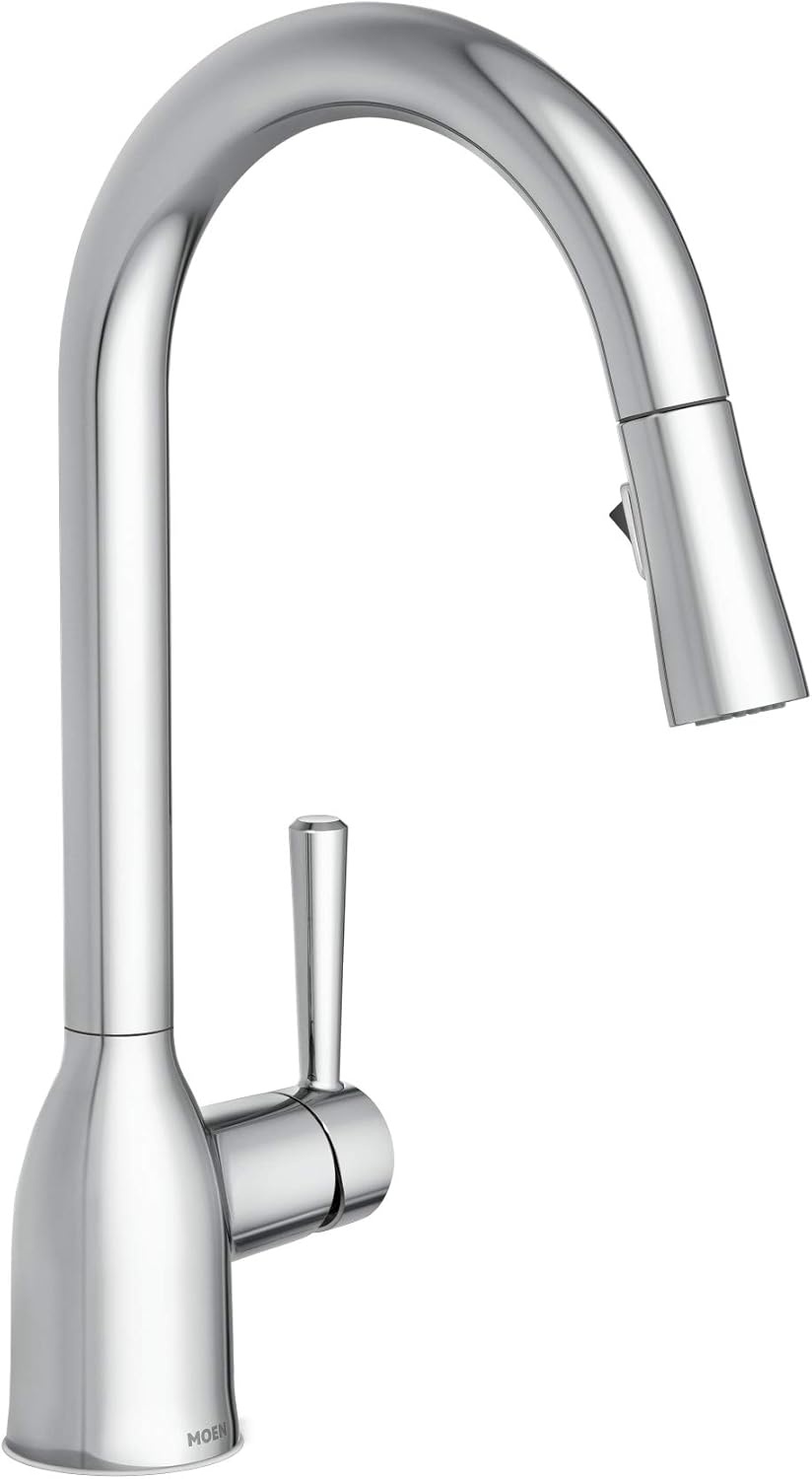 image:imageMoen Adler Mediterranean Bronze OneHandle High Arc Modern Kitchen Faucet with Power Clean and Pull Down Spray Head 87233BRBChrome