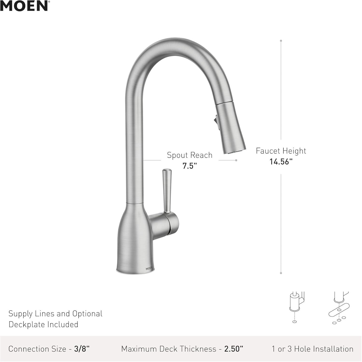 image:imageMoen Adler Mediterranean Bronze OneHandle High Arc Modern Kitchen Faucet with Power Clean and Pull Down Spray Head 87233BRBChrome