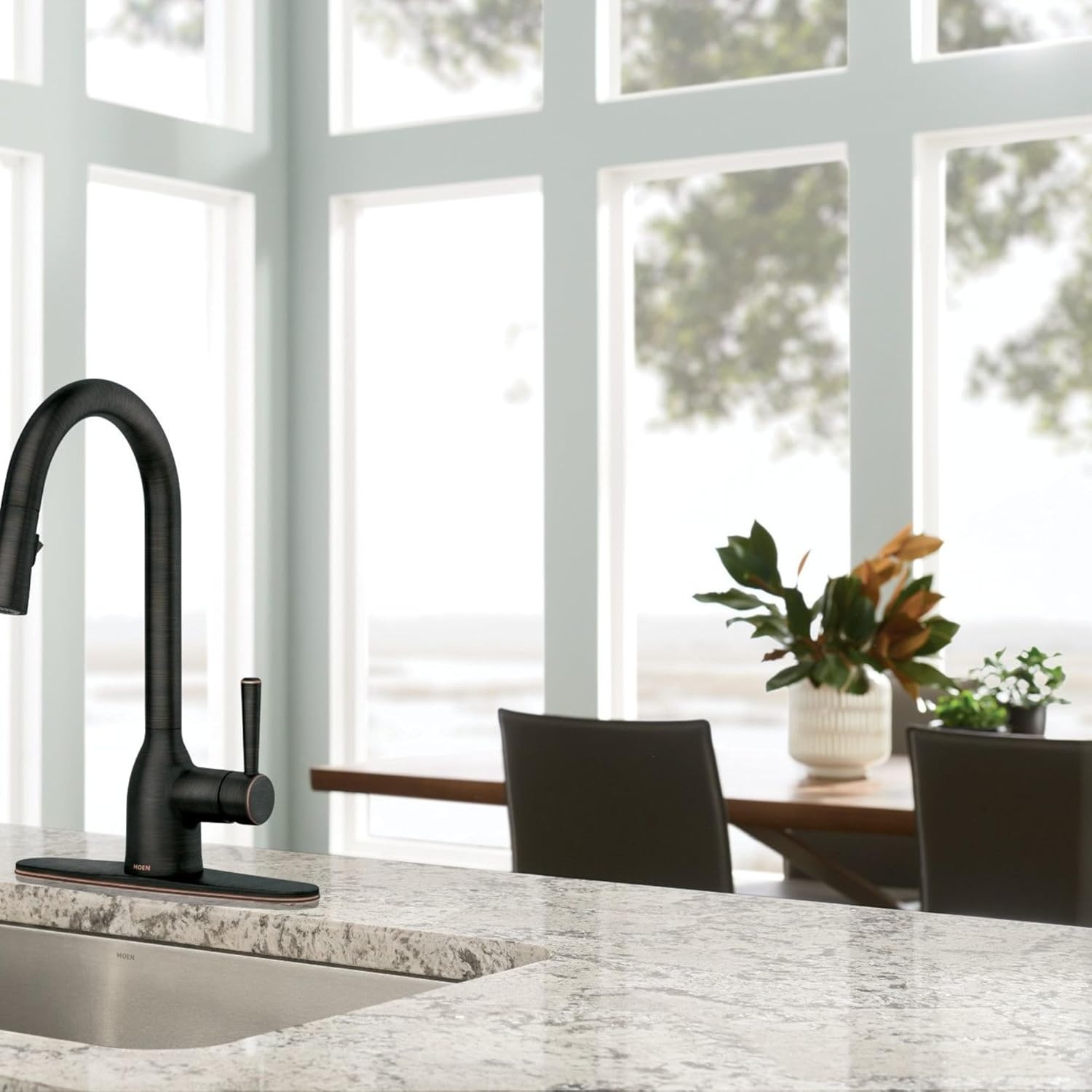 image:imageMoen Adler Mediterranean Bronze OneHandle High Arc Modern Kitchen Faucet with Power Clean and Pull Down Spray Head 87233BRBMediterranean Bronze
