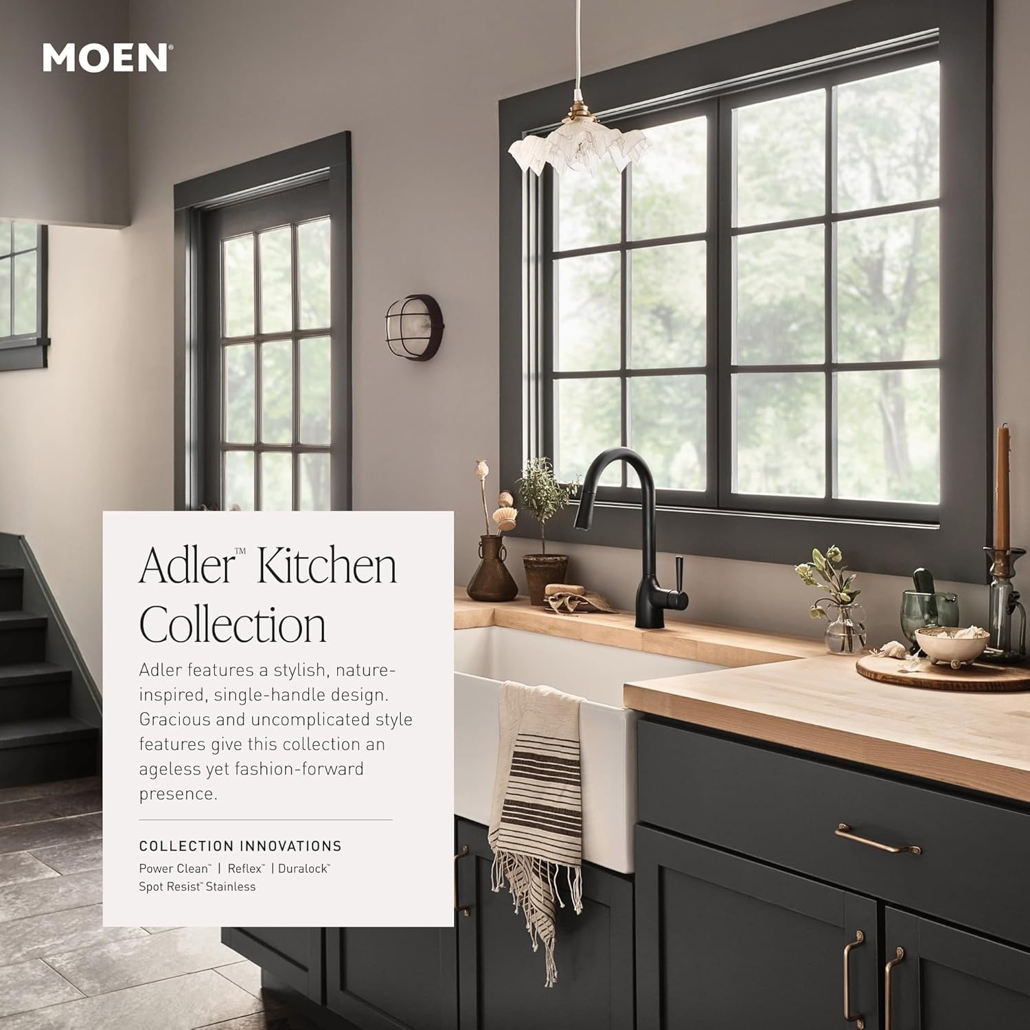 image:imageMoen Adler Mediterranean Bronze OneHandle High Arc Modern Kitchen Faucet with Power Clean and Pull Down Spray Head 87233BRBMediterranean Bronze