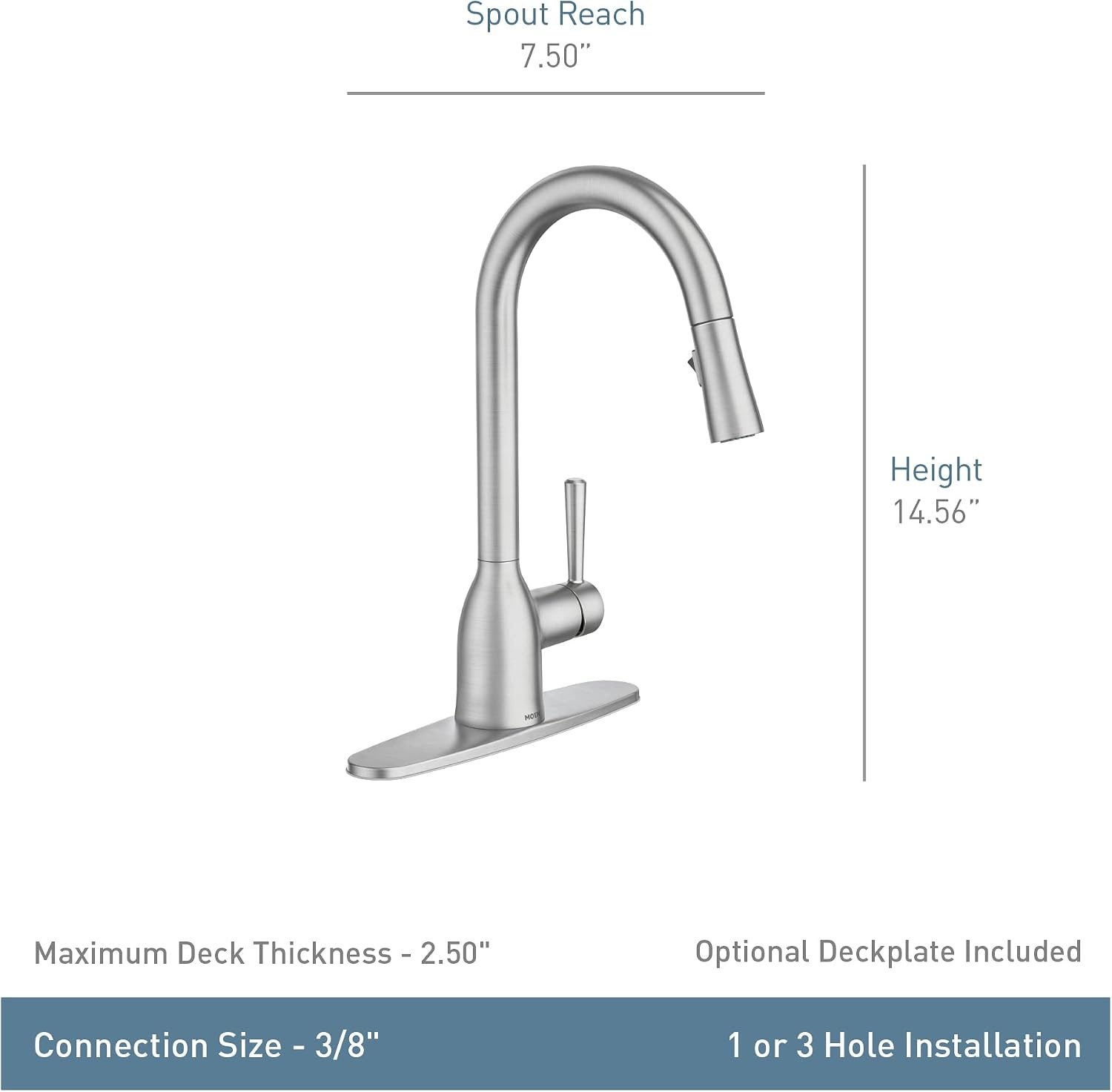 image:imageMoen Adler Mediterranean Bronze OneHandle High Arc Modern Kitchen Faucet with Power Clean and Pull Down Spray Head 87233BRBSpot Resist Stainless