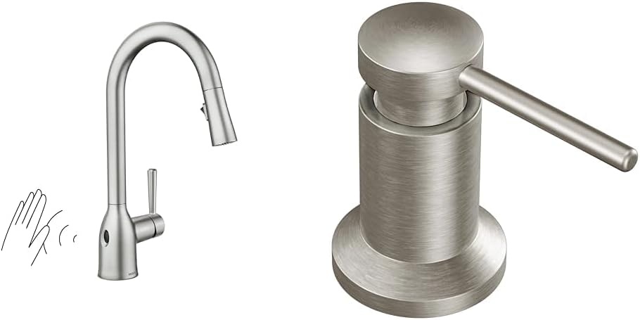 image:imageMoen Adler Mediterranean Bronze OneHandle High Arc Modern Kitchen Faucet with Power Clean and Pull Down Spray Head 87233BRBSpot Resist Stainless