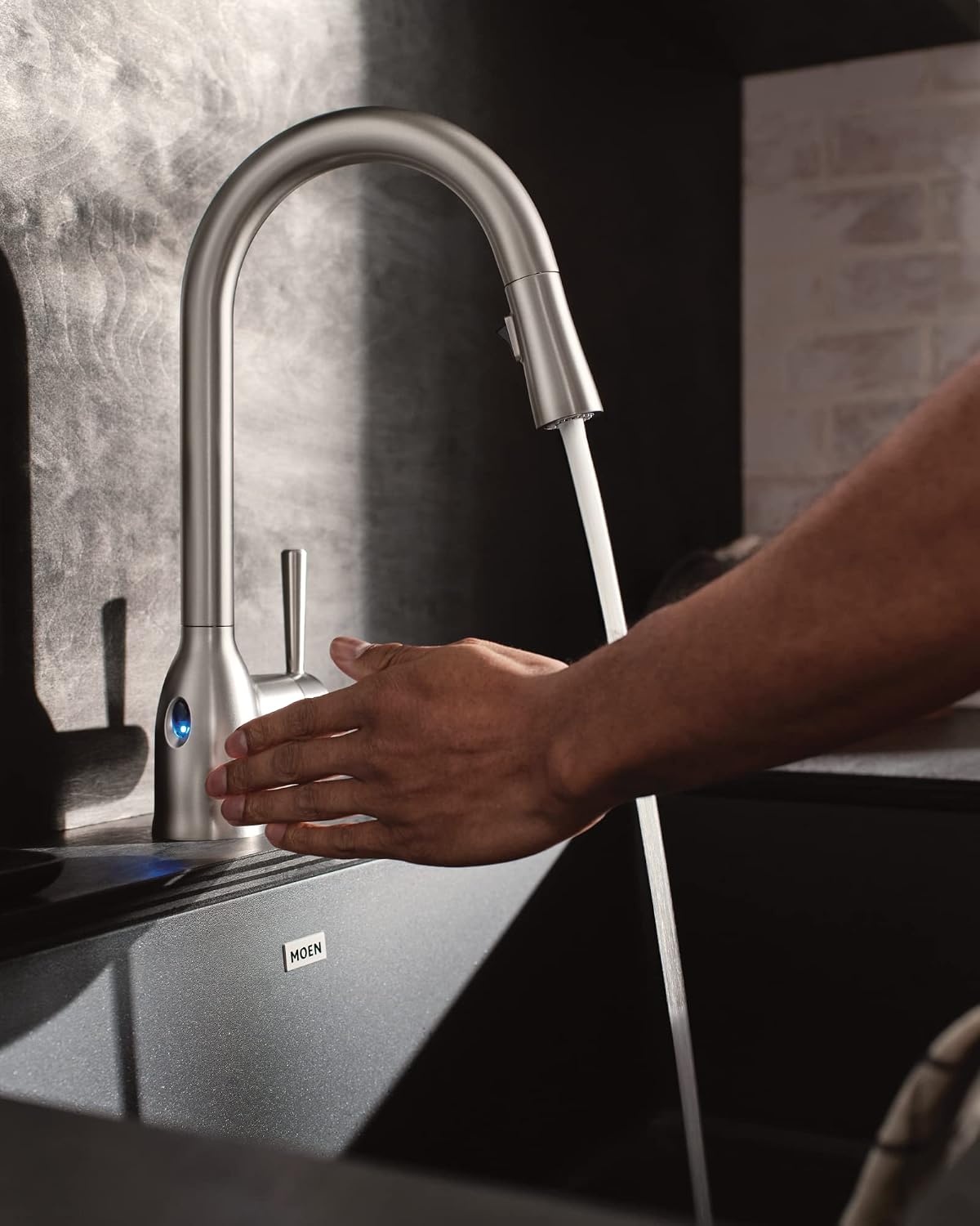 image:imageMoen Adler Mediterranean Bronze OneHandle High Arc Modern Kitchen Faucet with Power Clean and Pull Down Spray Head 87233BRBSpot Resist Stainless