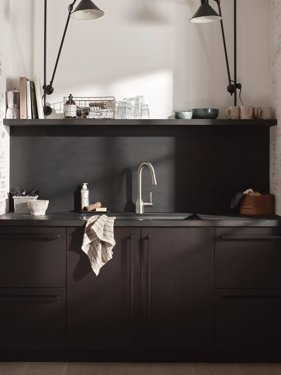 image:imageMoen Adler Mediterranean Bronze OneHandle High Arc Modern Kitchen Faucet with Power Clean and Pull Down Spray Head 87233BRBSpot Resist Stainless