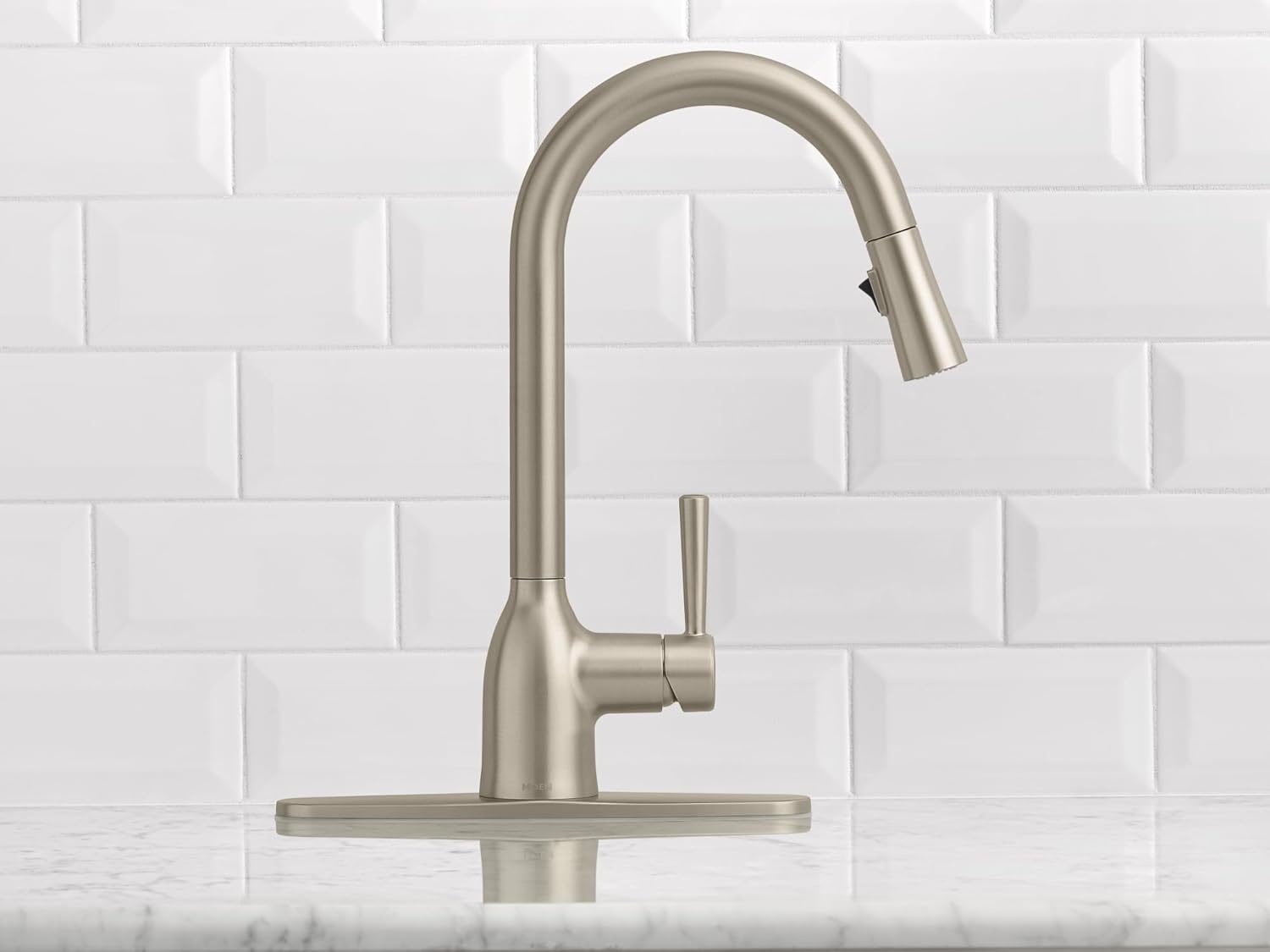 image:imageMoen Adler Mediterranean Bronze OneHandle High Arc Modern Kitchen Faucet with Power Clean and Pull Down Spray Head 87233BRBSpot Resist Stainless