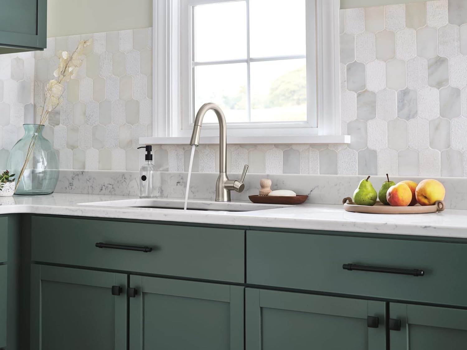 image:imageMoen Adler Mediterranean Bronze OneHandle High Arc Modern Kitchen Faucet with Power Clean and Pull Down Spray Head 87233BRBSpot Resist Stainless