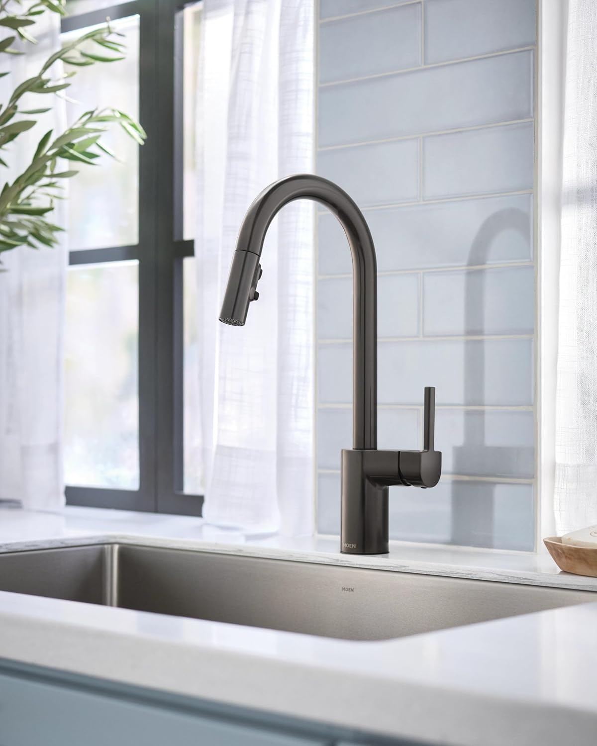 image:imageMoen Align Brushed Gold 3in1 Water Filtration PreRinse Spring Pull Down Kitchen Faucet Water Filter for Sink Faucet Sold Separately F5923BGBlack Stainless