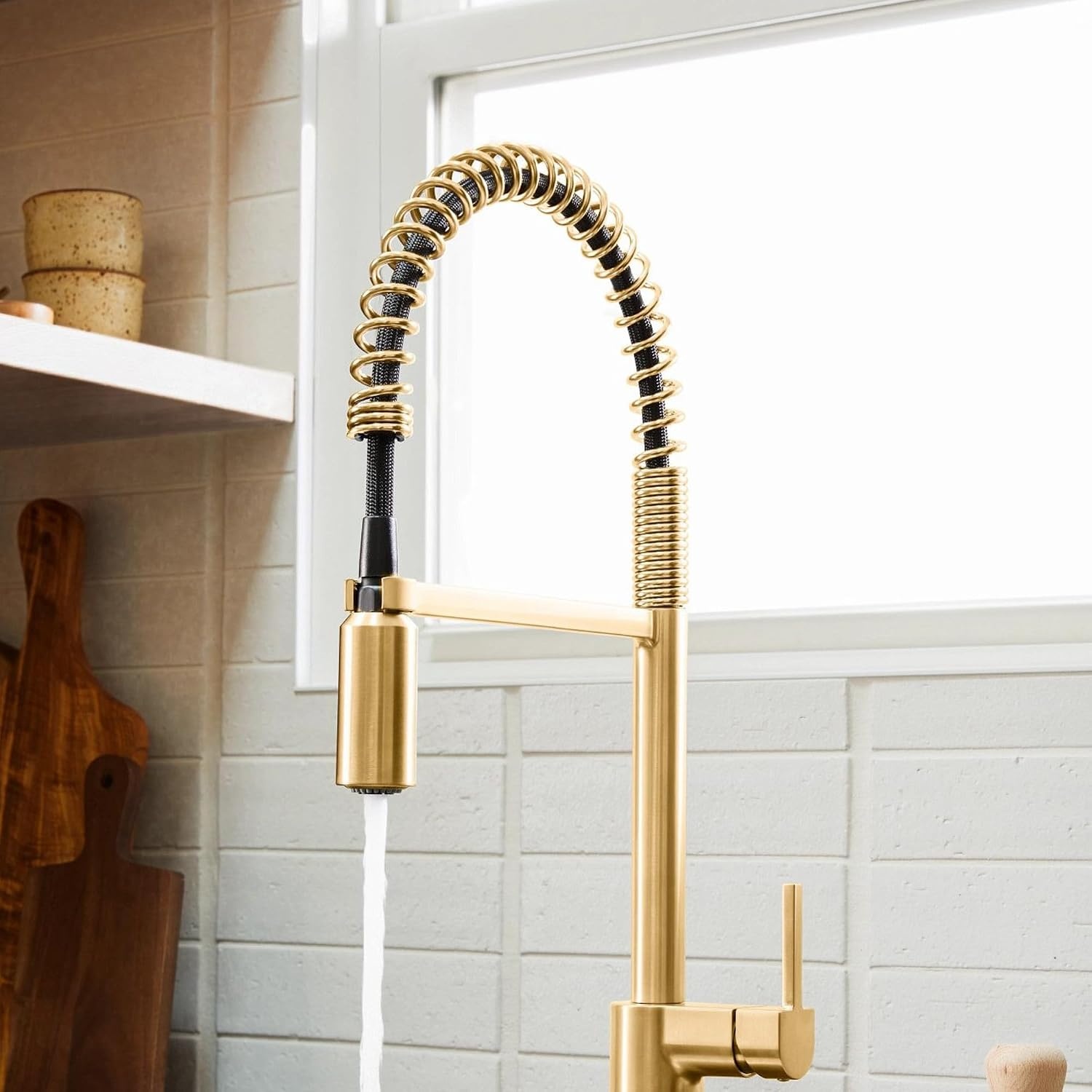 image:imageMoen Align Brushed Gold 3in1 Water Filtration PreRinse Spring Pull Down Kitchen Faucet Water Filter for Sink Faucet Sold Separately F5923BGBrushed Gold