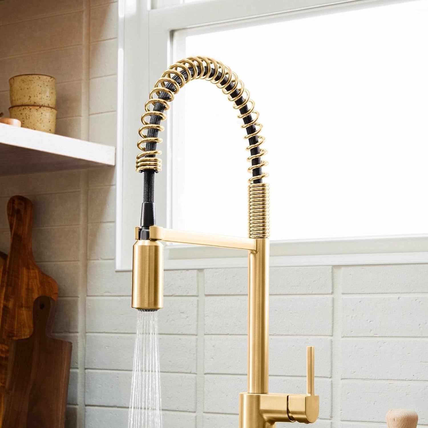 image:imageMoen Align Brushed Gold 3in1 Water Filtration PreRinse Spring Pull Down Kitchen Faucet Water Filter for Sink Faucet Sold Separately F5923BGBrushed Gold