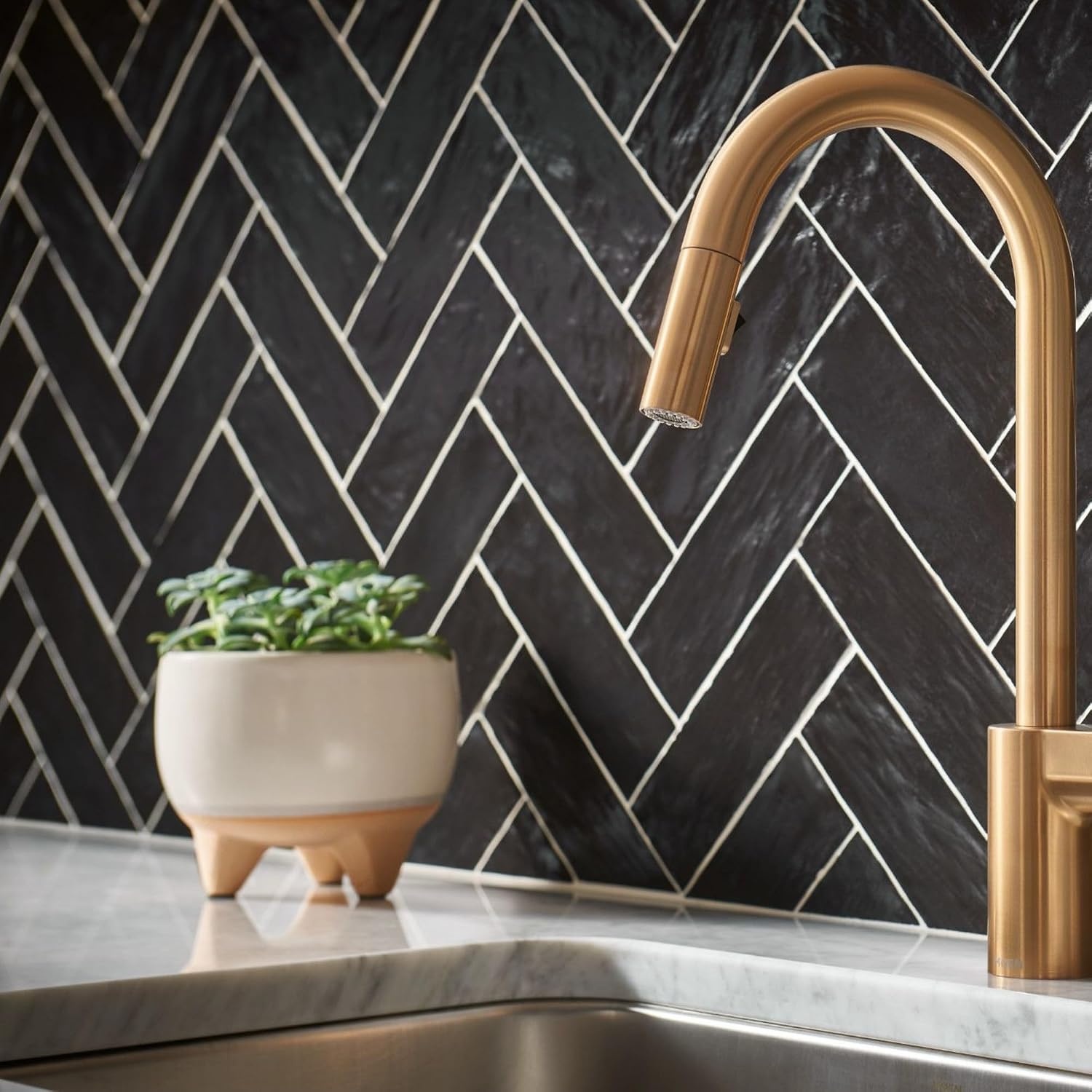 image:imageMoen Align Brushed Gold 3in1 Water Filtration PreRinse Spring Pull Down Kitchen Faucet Water Filter for Sink Faucet Sold Separately F5923BGBrushed Gold