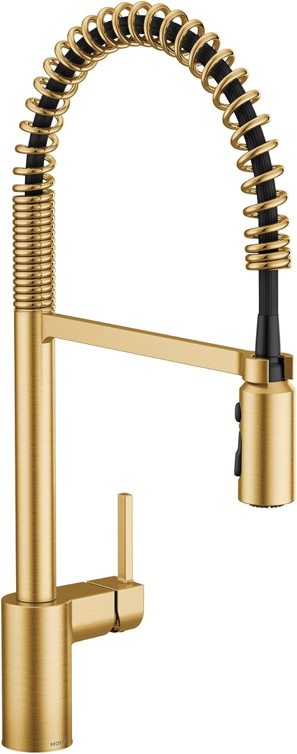 image:imageMoen Align Brushed Gold 3in1 Water Filtration PreRinse Spring Pull Down Kitchen Faucet Water Filter for Sink Faucet Sold Separately F5923BGBrushed Gold