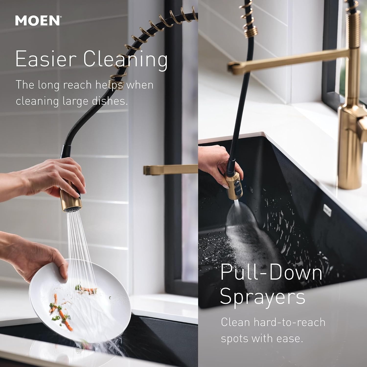 image:imageMoen Align Brushed Gold 3in1 Water Filtration PreRinse Spring Pull Down Kitchen Faucet Water Filter for Sink Faucet Sold Separately F5923BGChrome