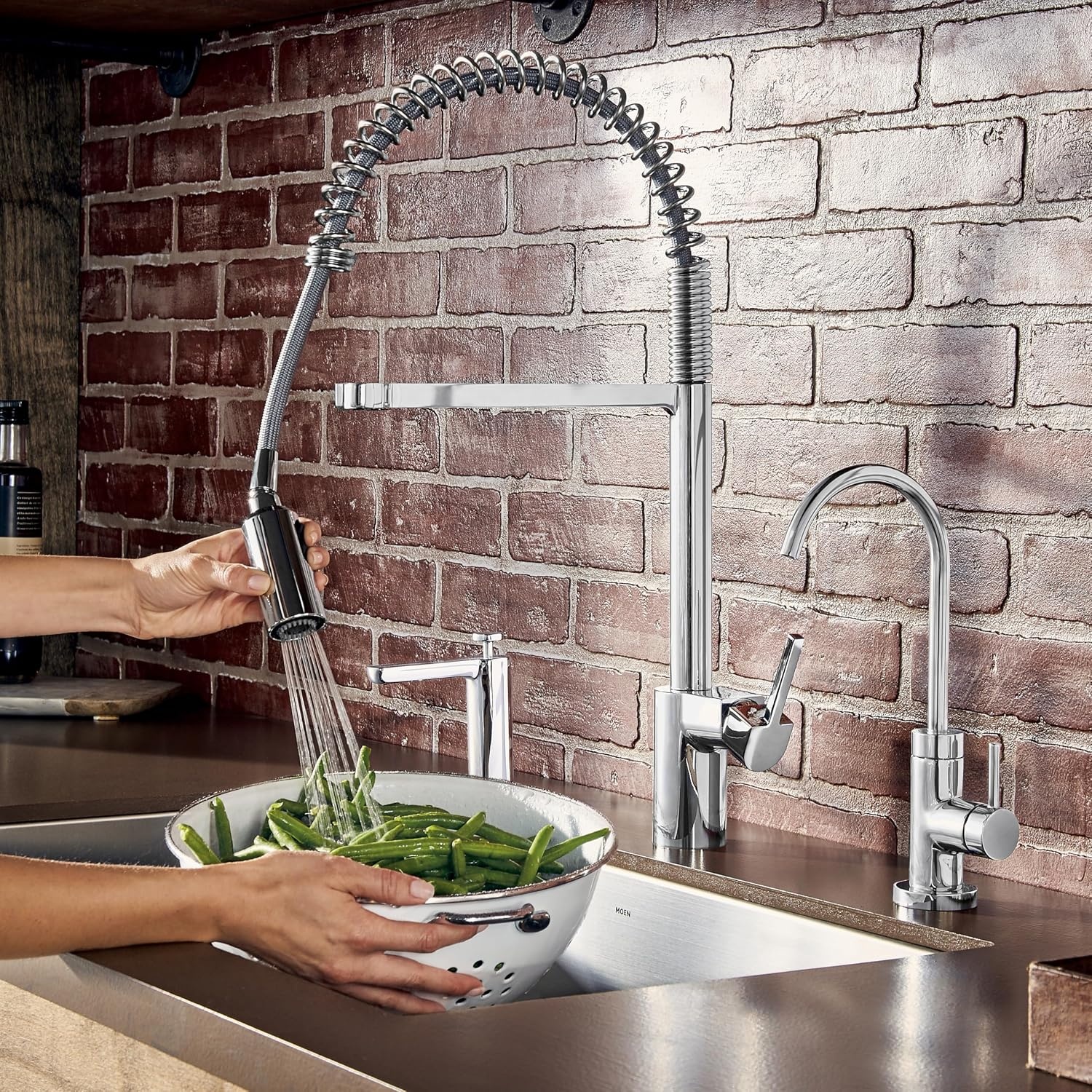 image:imageMoen Align Brushed Gold 3in1 Water Filtration PreRinse Spring Pull Down Kitchen Faucet Water Filter for Sink Faucet Sold Separately F5923BGChrome