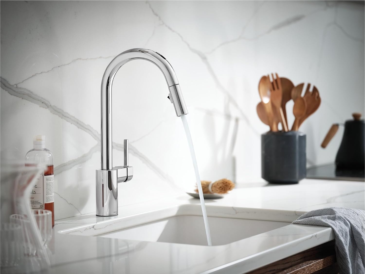 image:imageMoen Align Brushed Gold 3in1 Water Filtration PreRinse Spring Pull Down Kitchen Faucet Water Filter for Sink Faucet Sold Separately F5923BGChrome