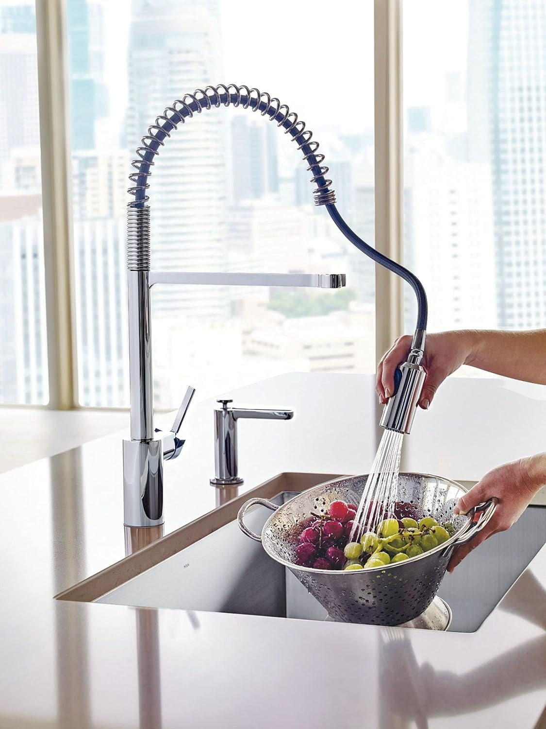 image:imageMoen Align Brushed Gold 3in1 Water Filtration PreRinse Spring Pull Down Kitchen Faucet Water Filter for Sink Faucet Sold Separately F5923BGChrome