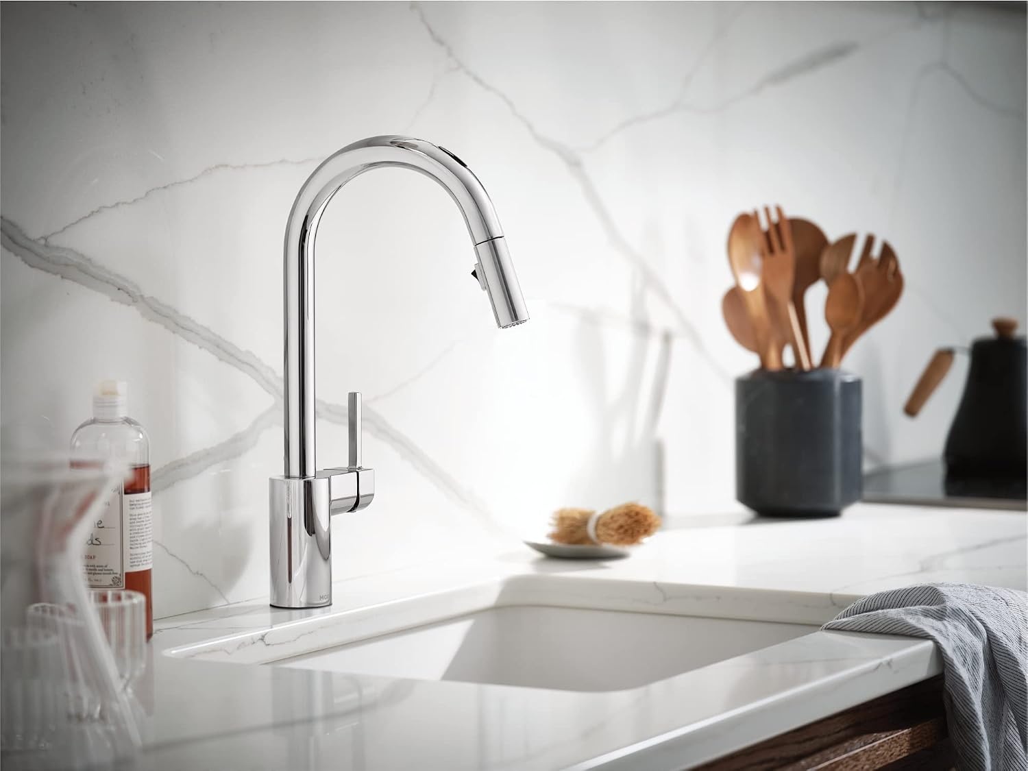 image:imageMoen Align Brushed Gold 3in1 Water Filtration PreRinse Spring Pull Down Kitchen Faucet Water Filter for Sink Faucet Sold Separately F5923BGChrome
