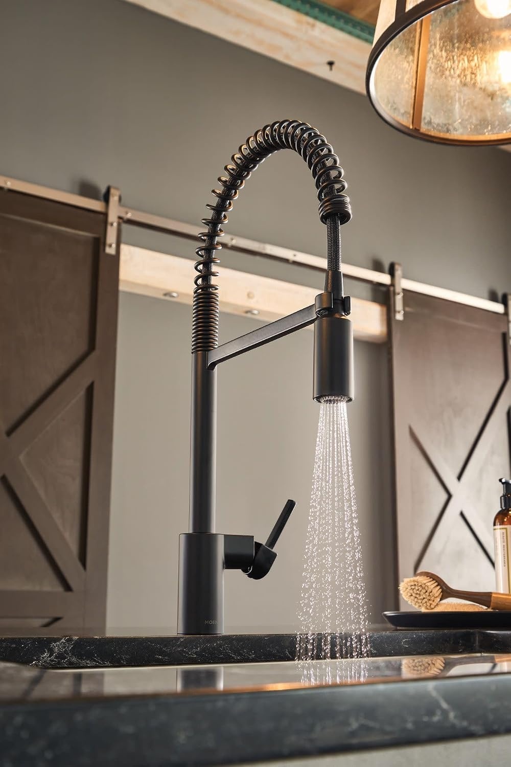 image:imageMoen Align Brushed Gold 3in1 Water Filtration PreRinse Spring Pull Down Kitchen Faucet Water Filter for Sink Faucet Sold Separately F5923BGMatte Black