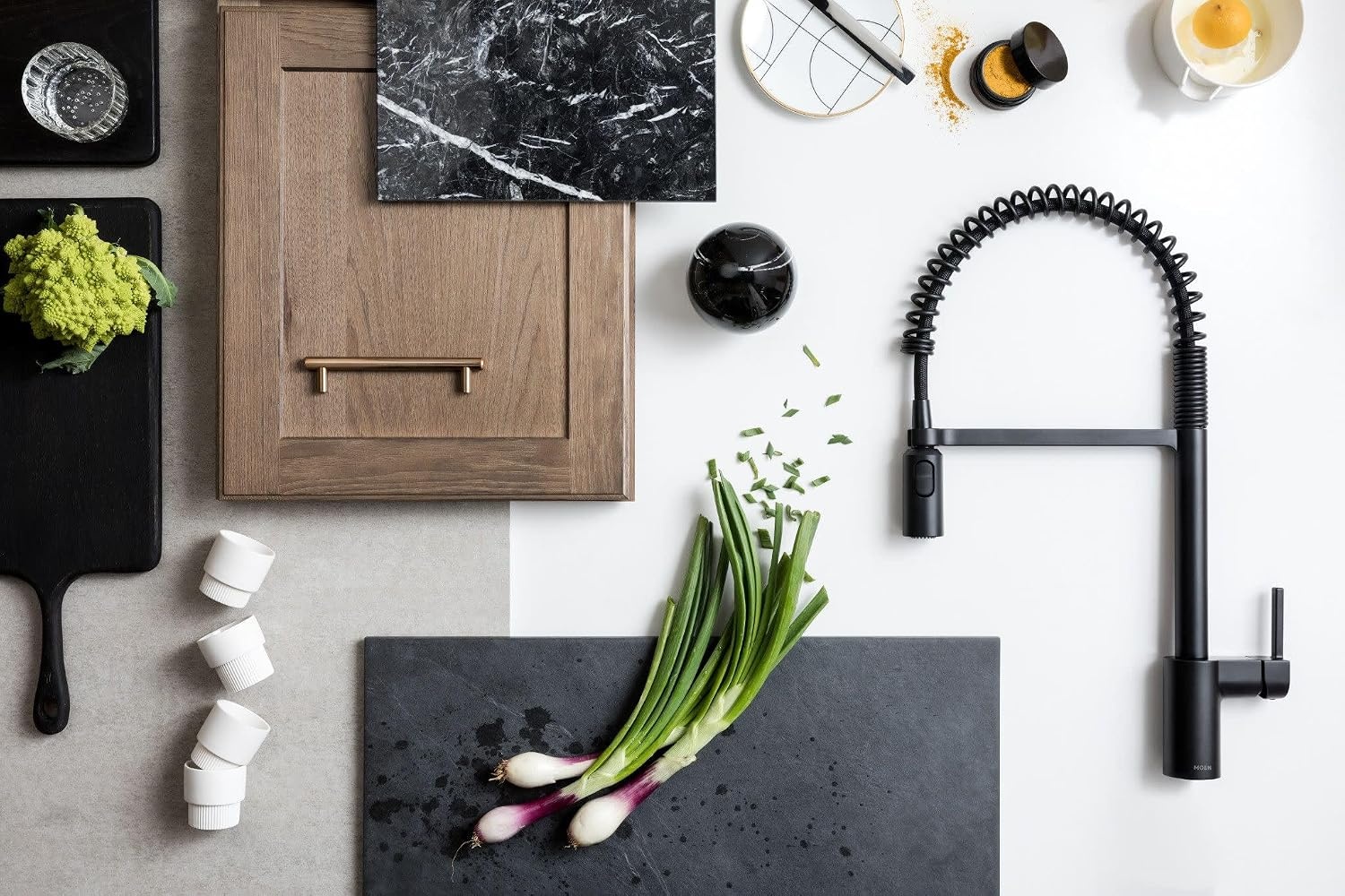 image:imageMoen Align Brushed Gold 3in1 Water Filtration PreRinse Spring Pull Down Kitchen Faucet Water Filter for Sink Faucet Sold Separately F5923BGMatte Black