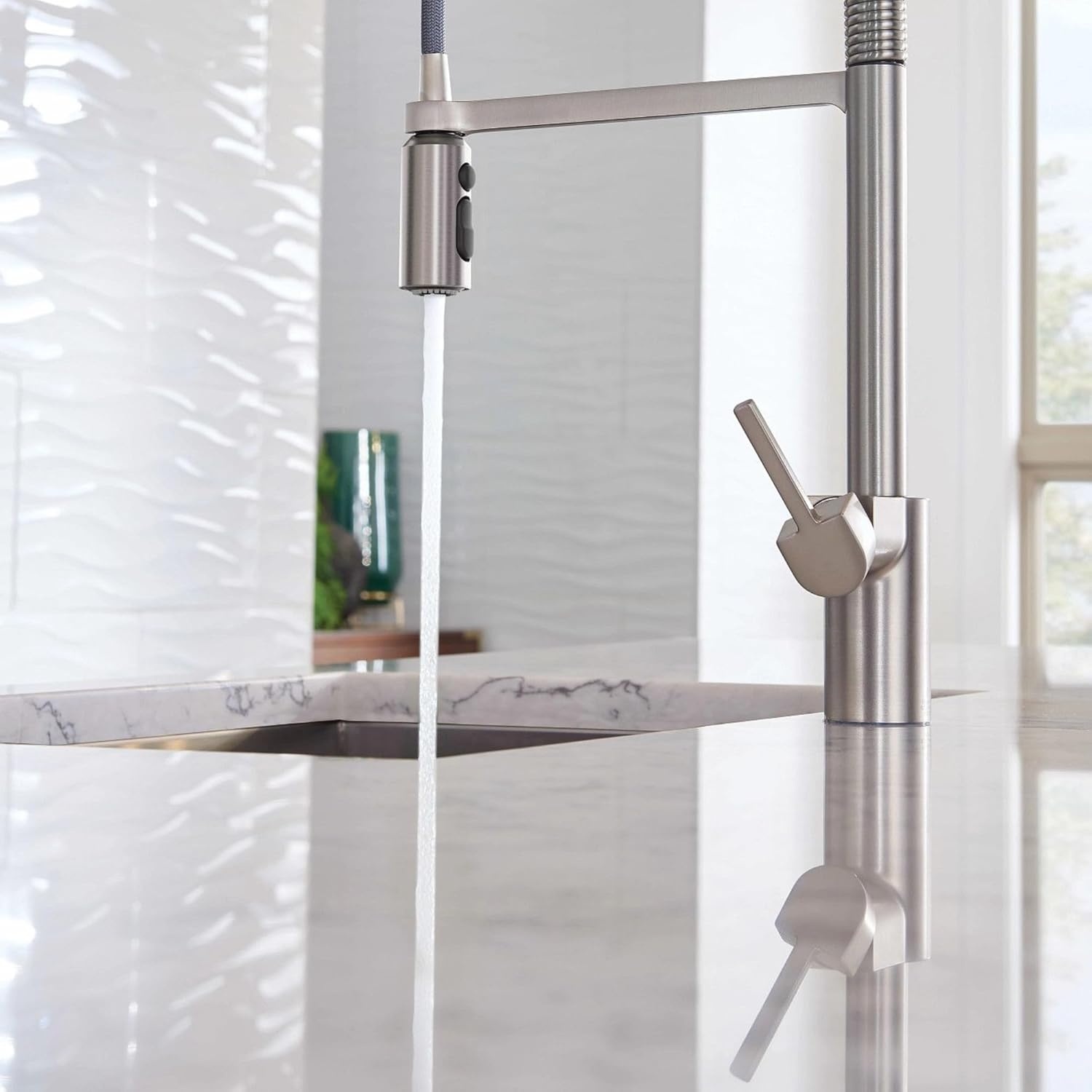 image:imageMoen Align Brushed Gold 3in1 Water Filtration PreRinse Spring Pull Down Kitchen Faucet Water Filter for Sink Faucet Sold Separately F5923BGSpot Resist Stainless