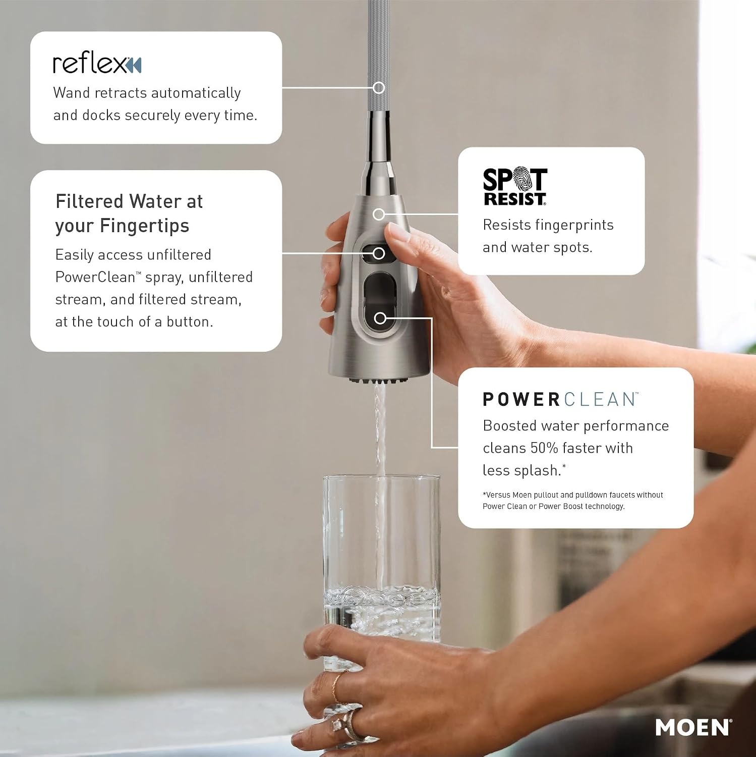 image:imageMoen Align Brushed Gold 3in1 Water Filtration PreRinse Spring Pull Down Kitchen Faucet Water Filter for Sink Faucet Sold Separately F5923BGSpot Resist Stainless