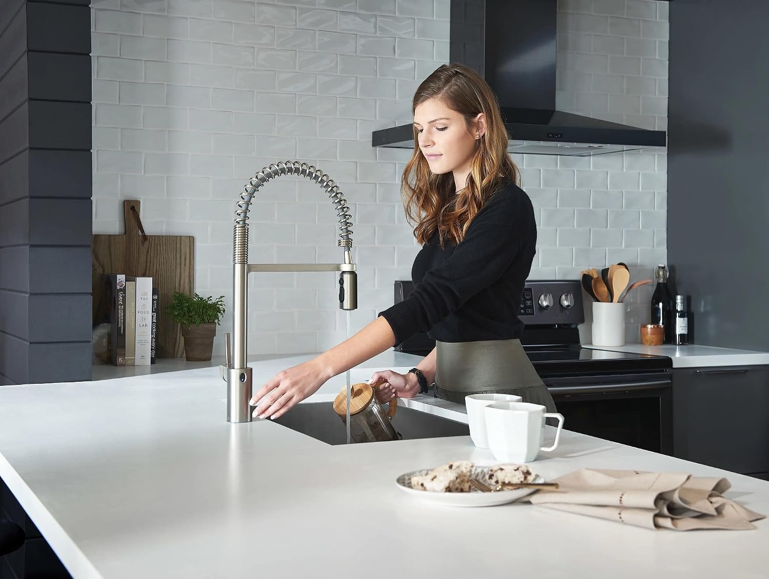 image:imageMoen Align Brushed Gold 3in1 Water Filtration PreRinse Spring Pull Down Kitchen Faucet Water Filter for Sink Faucet Sold Separately F5923BGSpot Resist Stainless