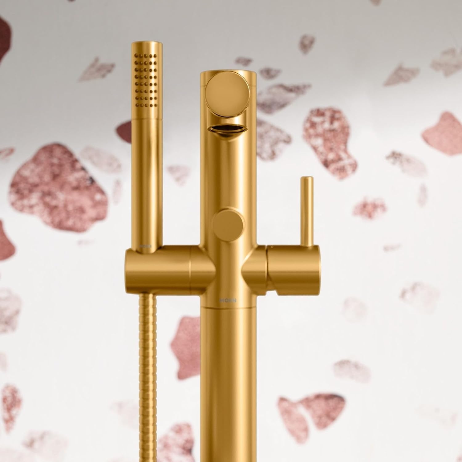 image:imageMoen Align Brushed Gold OneHandle Freestanding Floor Mount Tub Filler Freestanding Tub Faucet with Handshower 395BGBrushed Gold