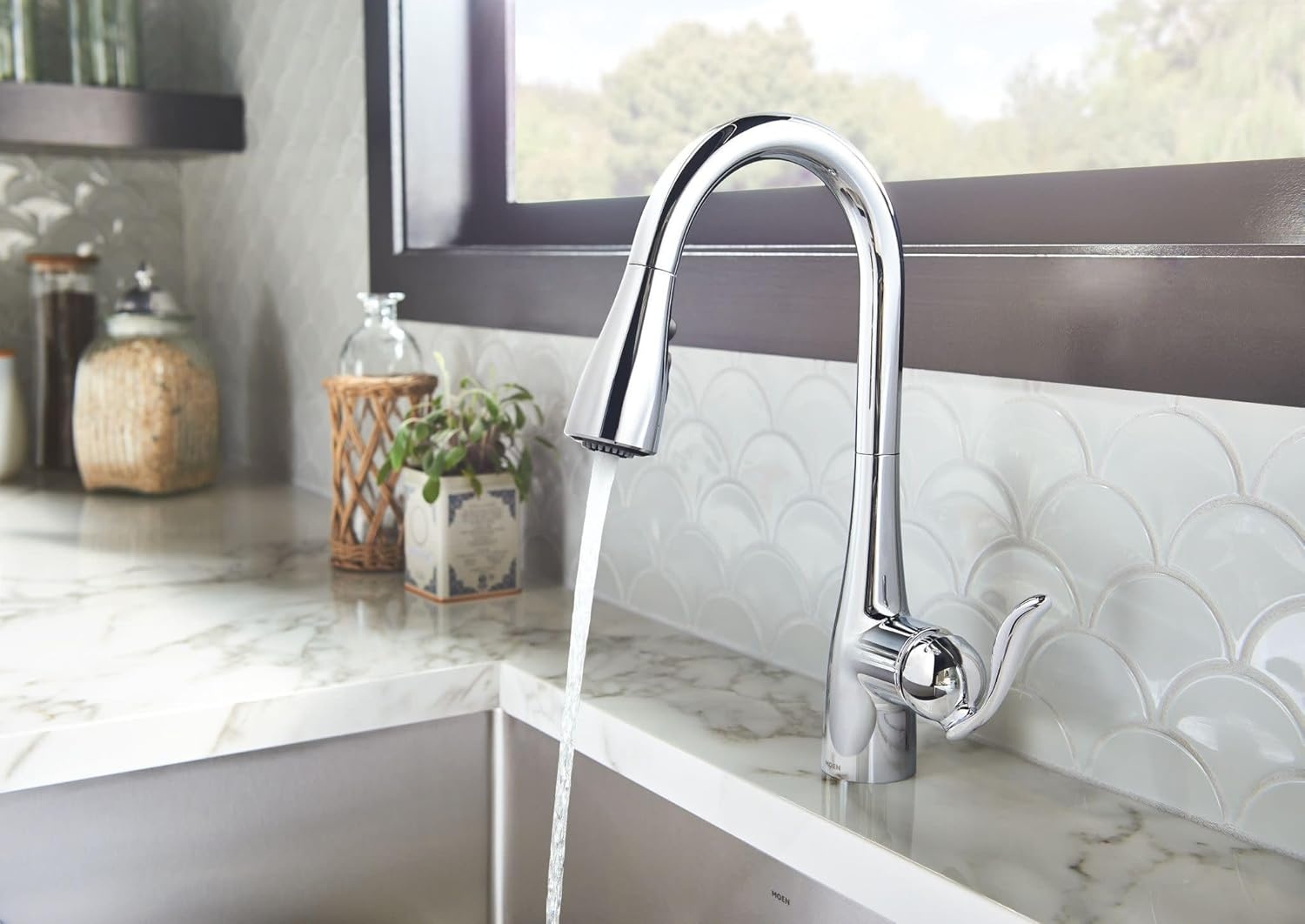 image:imageMoen Arbor Oil Rubbed Bronze Motionsense Wave Touchless OneHandle Pulldown Kitchen Faucet Featuring Power Clean 7594EWORBChrome