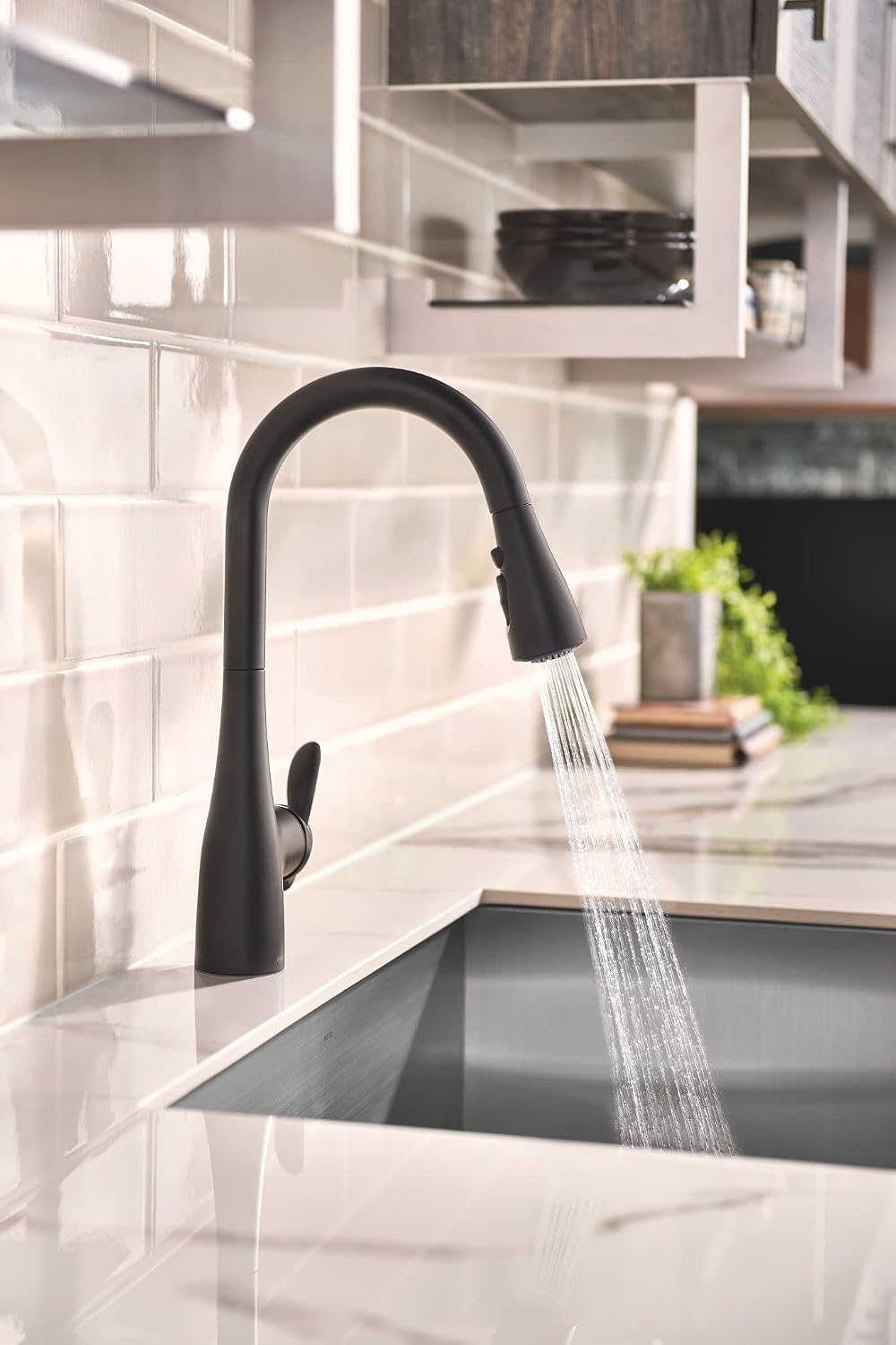 image:imageMoen Arbor Oil Rubbed Bronze Motionsense Wave Touchless OneHandle Pulldown Kitchen Faucet Featuring Power Clean 7594EWORBMatte Black