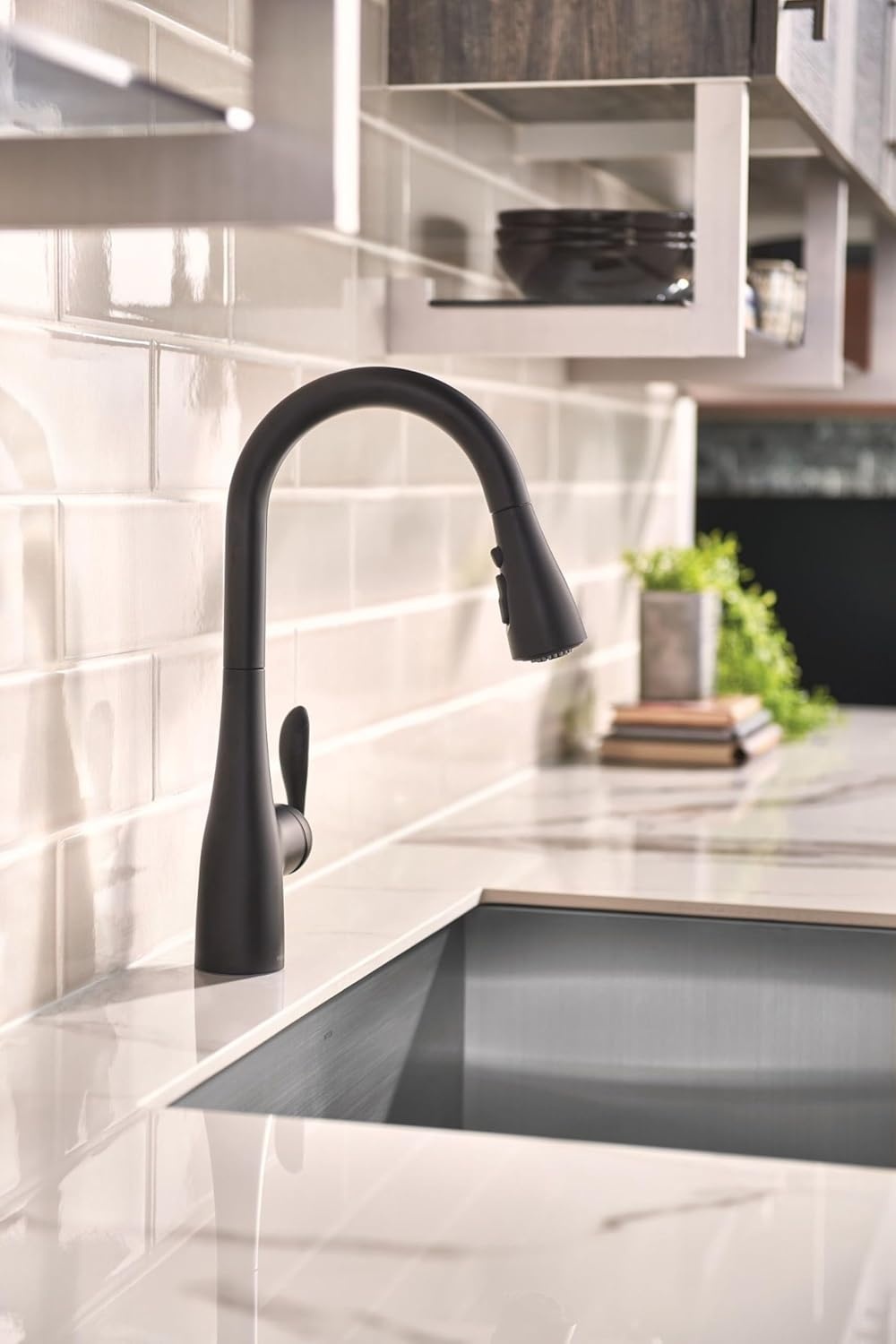 image:imageMoen Arbor Oil Rubbed Bronze Motionsense Wave Touchless OneHandle Pulldown Kitchen Faucet Featuring Power Clean 7594EWORBMatte Black