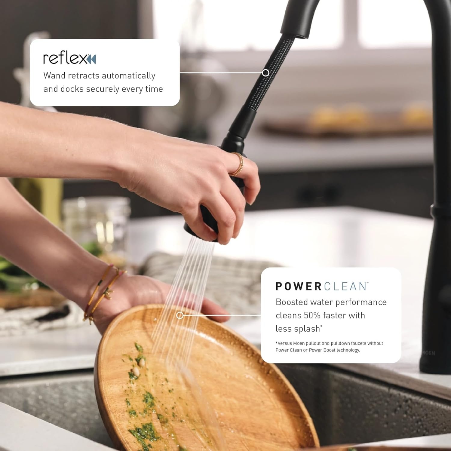 image:imageMoen Arbor Oil Rubbed Bronze Motionsense Wave Touchless OneHandle Pulldown Kitchen Faucet Featuring Power Clean 7594EWORBMatte Black