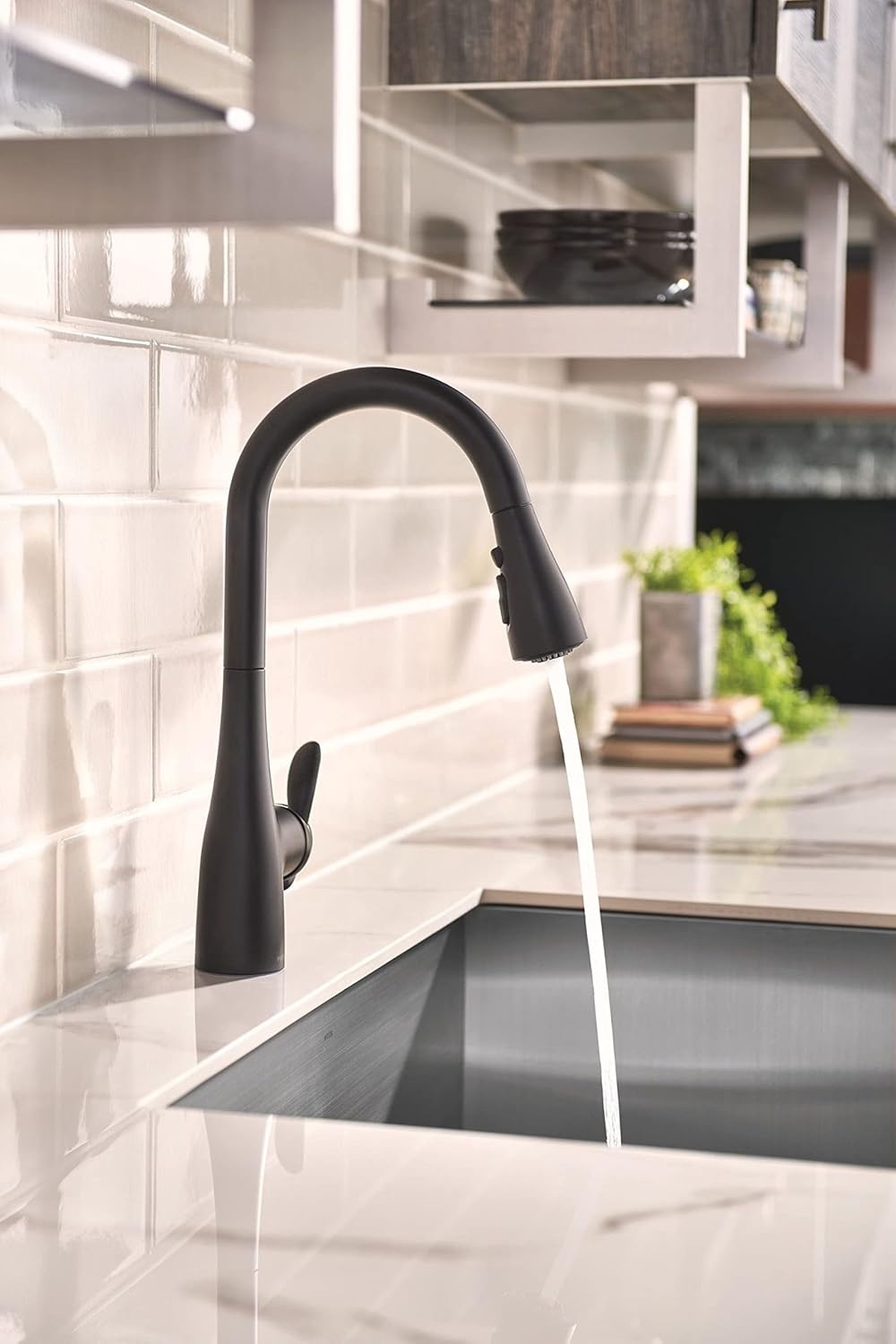 image:imageMoen Arbor Oil Rubbed Bronze Motionsense Wave Touchless OneHandle Pulldown Kitchen Faucet Featuring Power Clean 7594EWORBMatte Black
