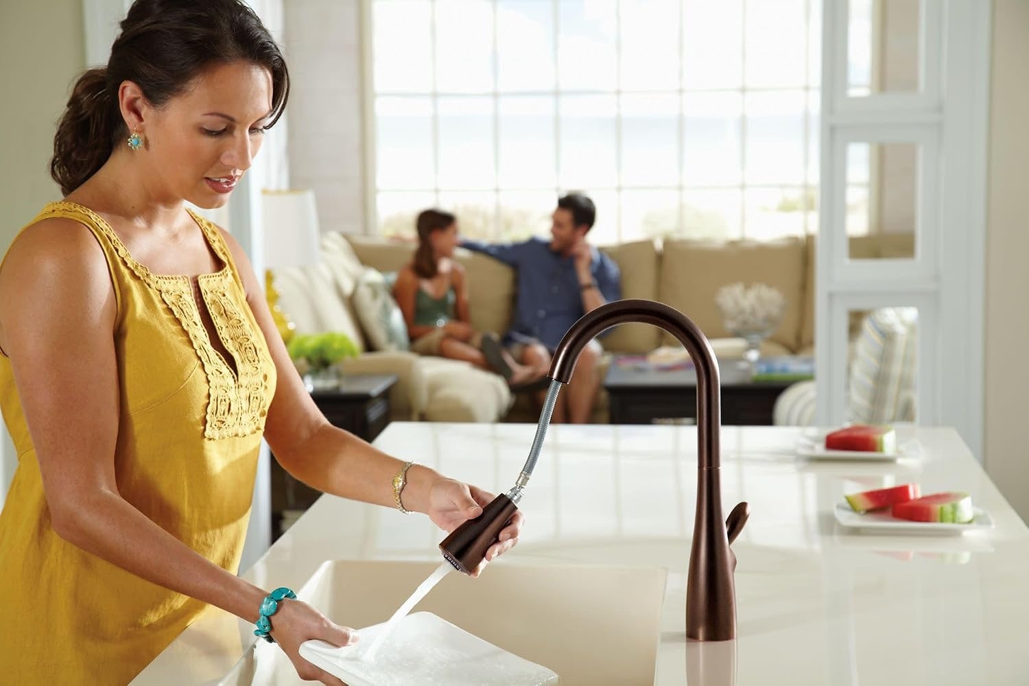 image:imageMoen Arbor Oil Rubbed Bronze Motionsense Wave Touchless OneHandle Pulldown Kitchen Faucet Featuring Power Clean 7594EWORBOil Rubbed Bronze