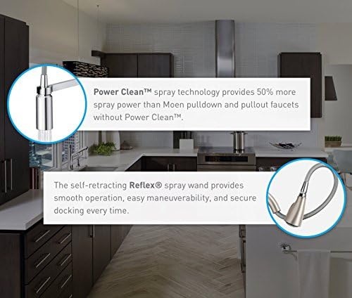 image:imageMoen Arbor Pulldown Bar Faucet with Reflex and Power Clean 5995SRS Pulldown bar faucet Reflex docking system Power Clean spray Spot resist stainless finish Onehandle controlMatte Black