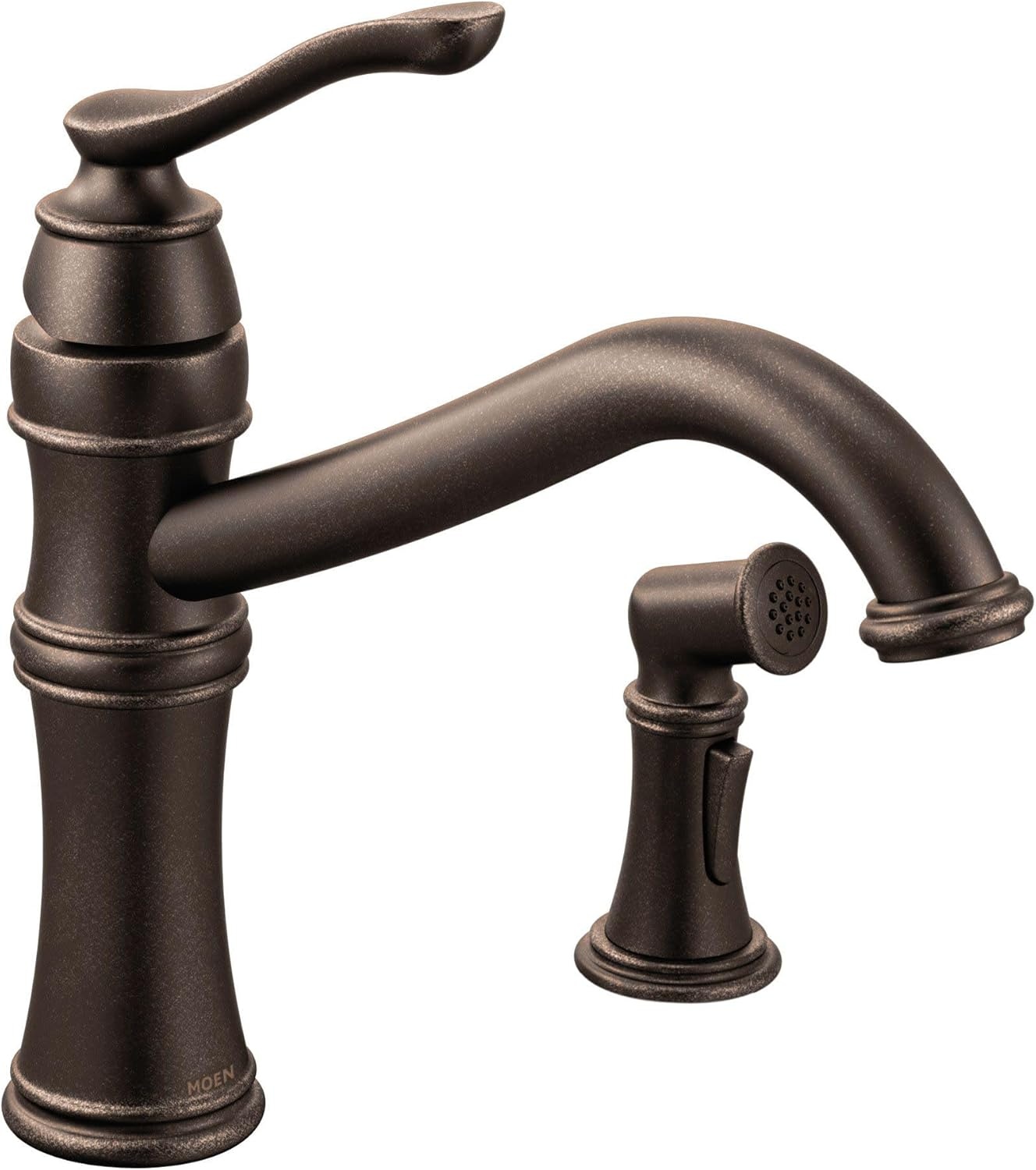 image:imageMoen Belfield Oil Rubbed Bronze Traditional One Handle High Arc Kitchen Faucet with Side Spray and Optional Deckplate Included 7245ORBOil Rubbed Bronze