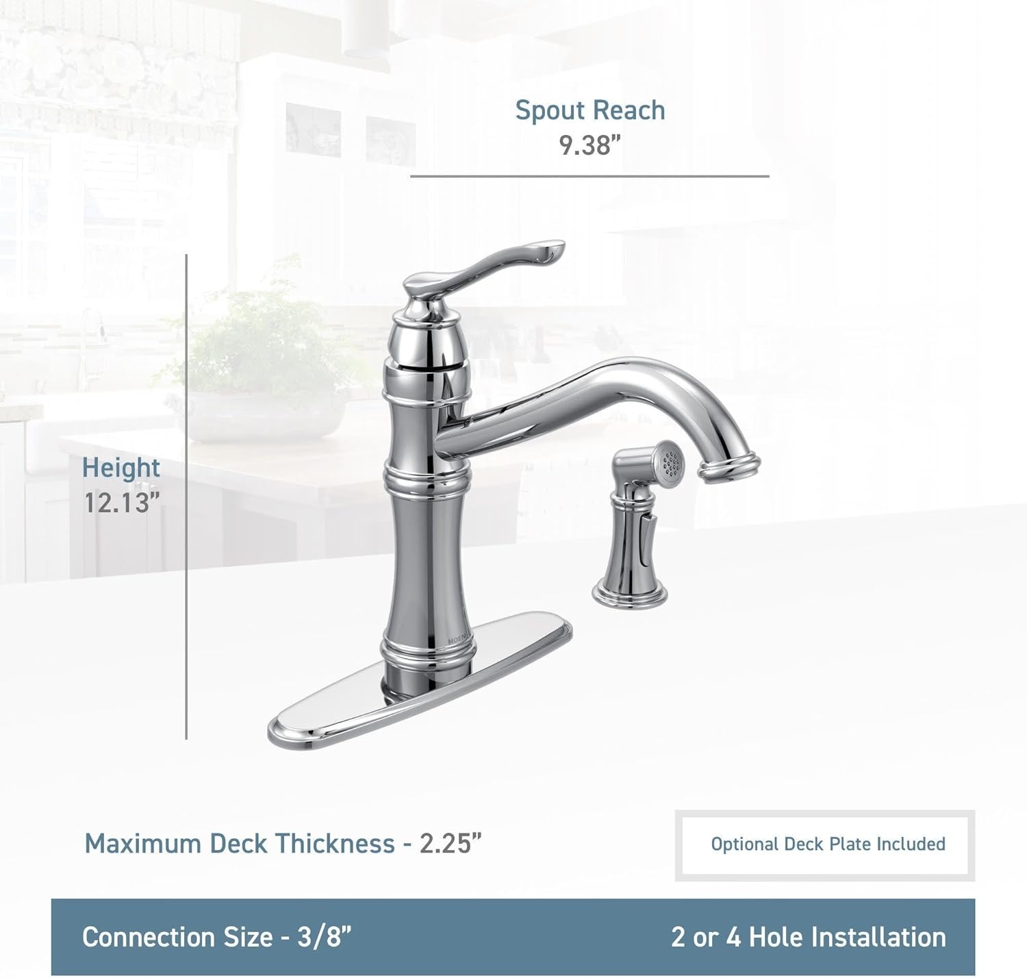 image:imageMoen Belfield Oil Rubbed Bronze Traditional One Handle High Arc Kitchen Faucet with Side Spray and Optional Deckplate Included 7245ORBStainless Steel