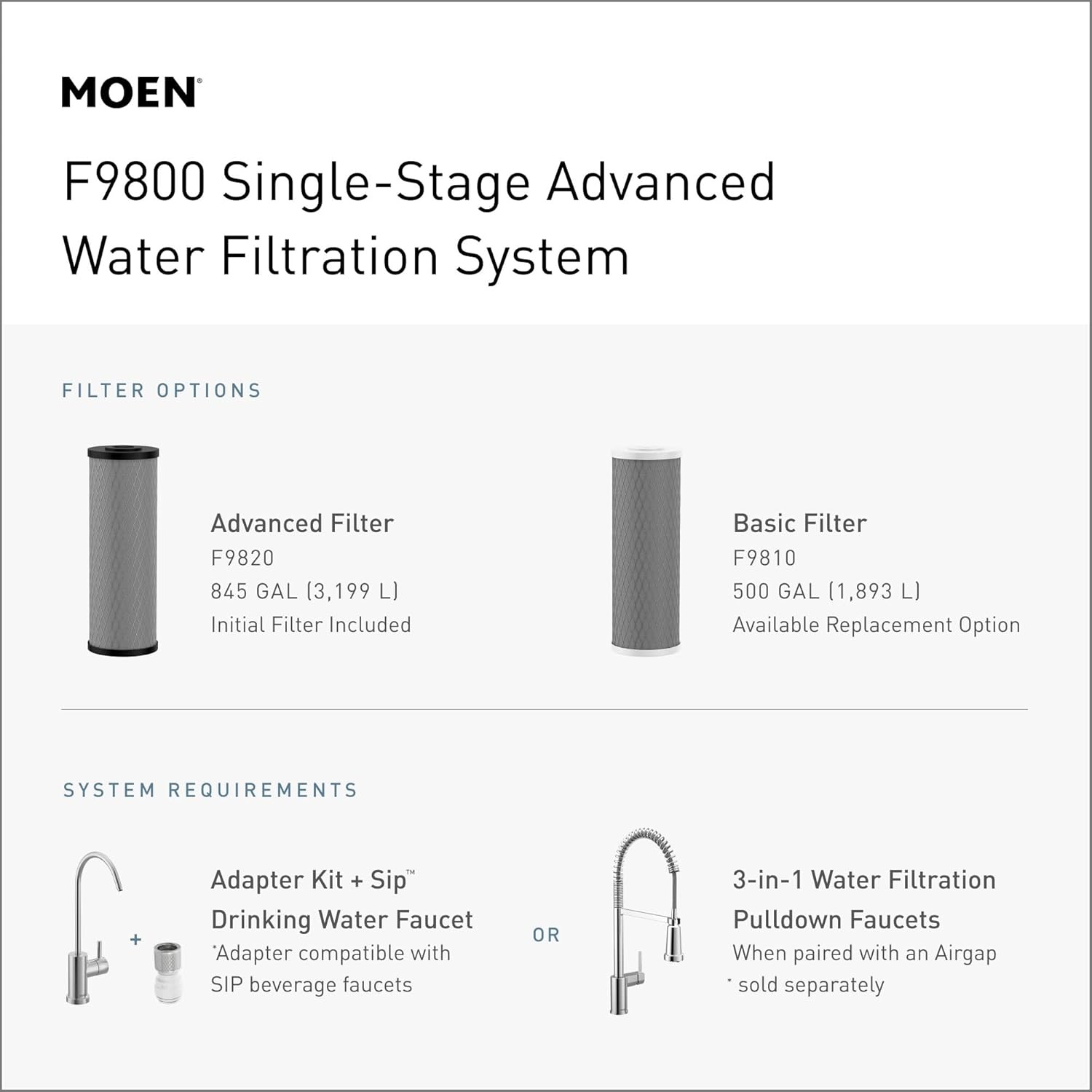 image:imageMoen Black Single Stage Under Sink Advanced Water Filtration System F9800