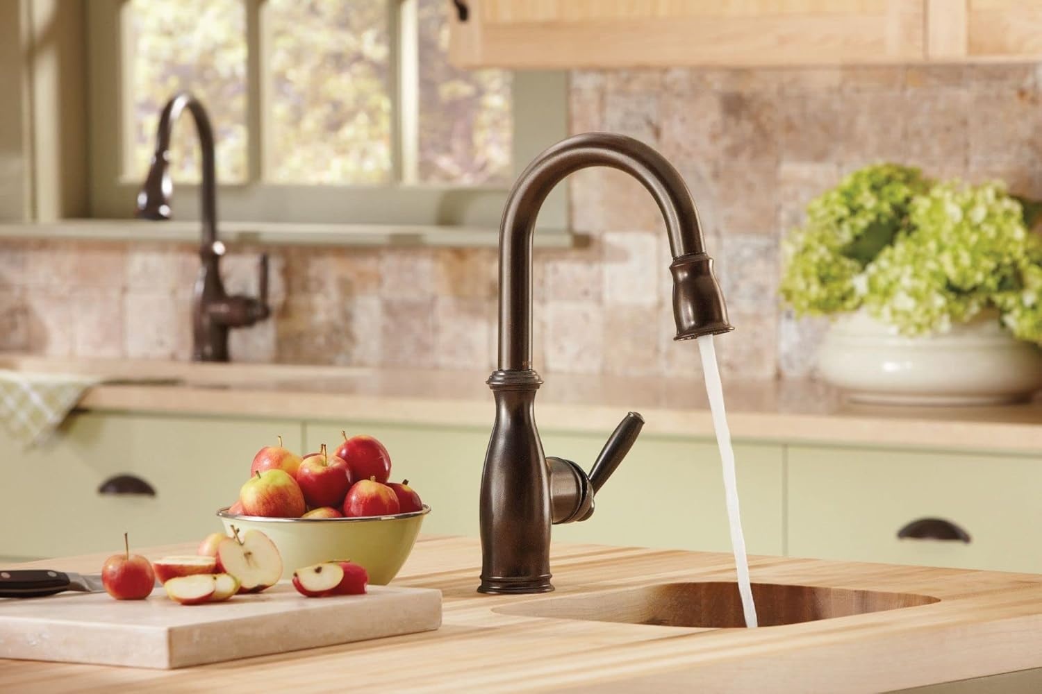 image:imageMoen Brantford Oil Rubbed Bronze Traditional OneHandle HighArc Pulldown Bar Faucet with Reflex Docking System and Power Clean 5985ORBOil Rubbed Bronze