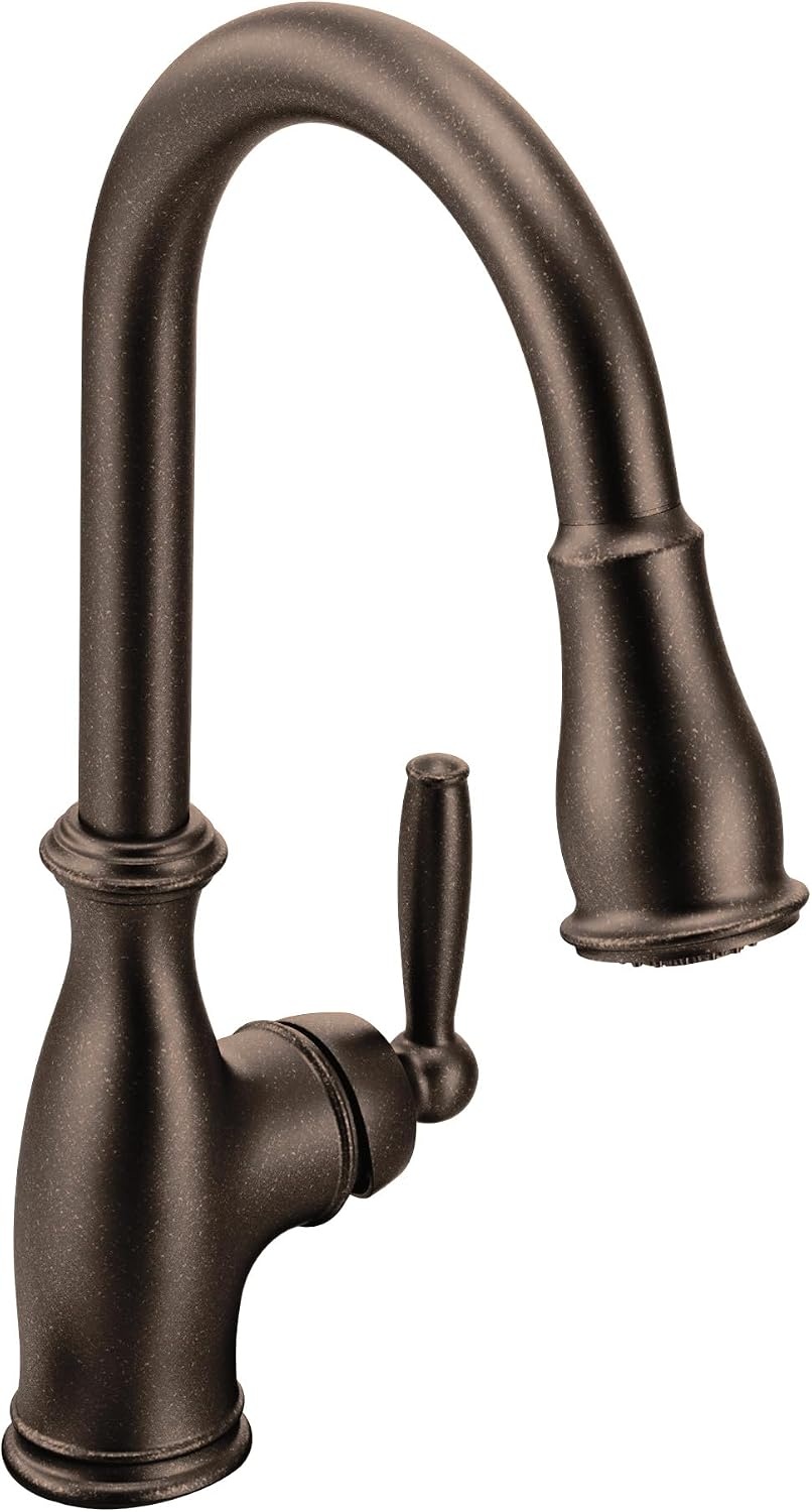 image:imageMoen Brantford Oil Rubbed Bronze Traditional OneHandle Kitchen Faucet with Pulldown Sprayer Featuring Power Boost and Reflex Docking System 7185ORBOil Rubbed Bronze