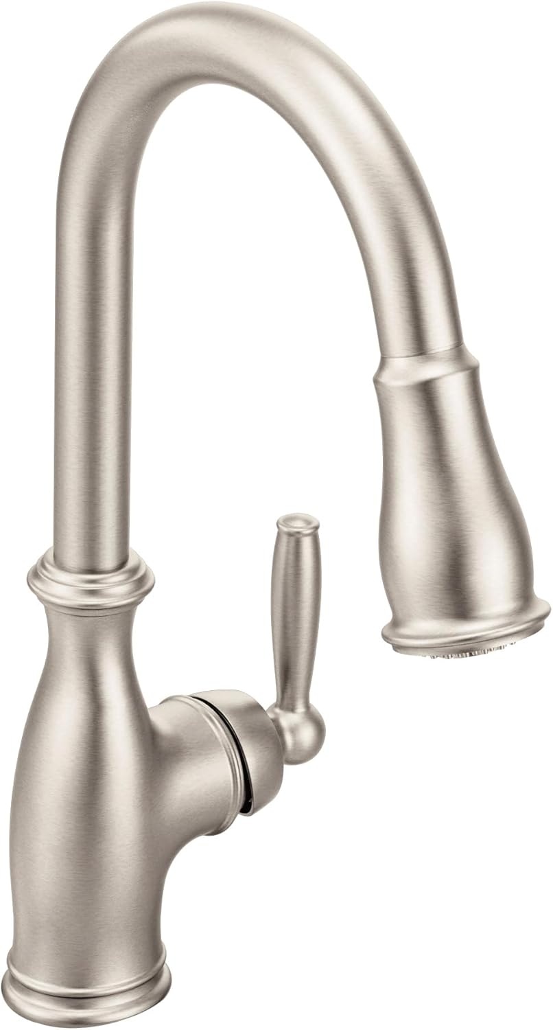 image:imageMoen Brantford Oil Rubbed Bronze Traditional OneHandle Kitchen Faucet with Pulldown Sprayer Featuring Power Boost and Reflex Docking System 7185ORBSpot Resist Stainless