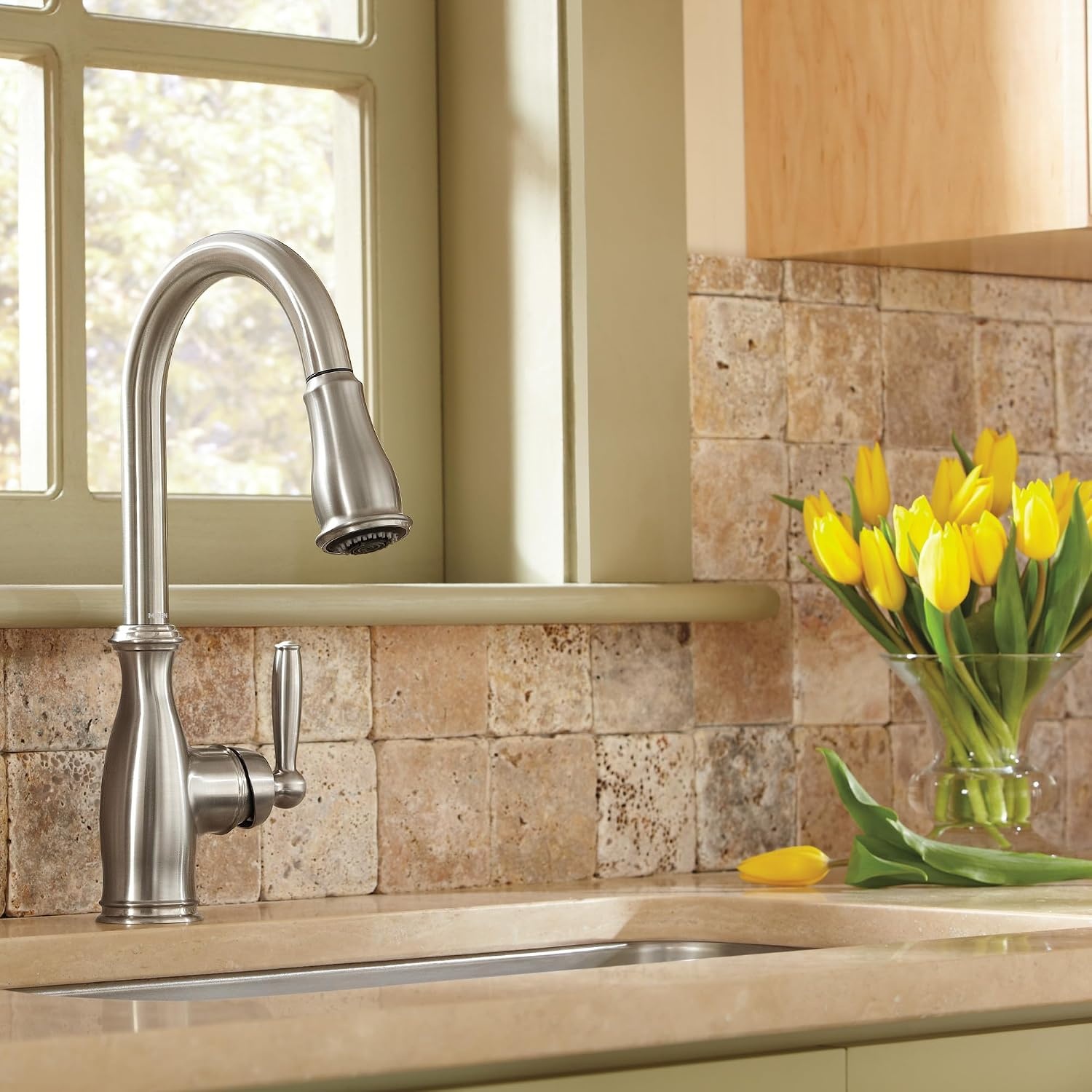image:imageMoen Brantford Oil Rubbed Bronze Traditional OneHandle Kitchen Faucet with Pulldown Sprayer Featuring Power Boost and Reflex Docking System 7185ORBSpot Resist Stainless