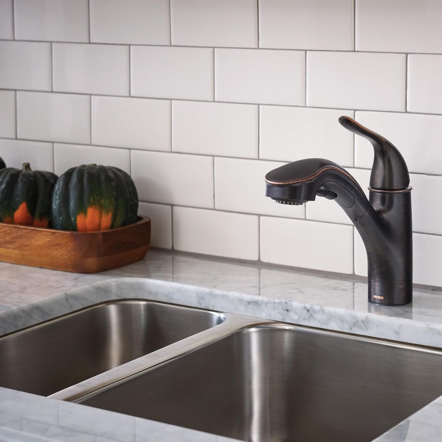 image:imageMoen Brecklyn Mediterranean Bronze SingleHandle PullOut Sprayer Kitchen Sink Faucet with Power Clean 87557BRBMediterranean Bronze