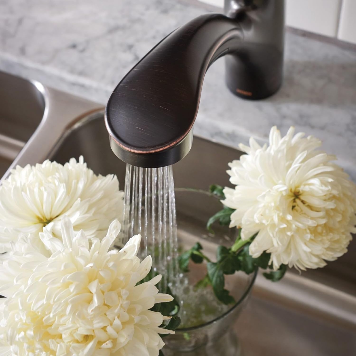 image:imageMoen Brecklyn Mediterranean Bronze SingleHandle PullOut Sprayer Kitchen Sink Faucet with Power Clean 87557BRBMediterranean Bronze