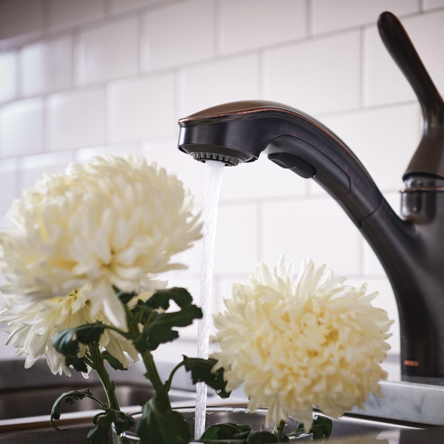 image:imageMoen Brecklyn Mediterranean Bronze SingleHandle PullOut Sprayer Kitchen Sink Faucet with Power Clean 87557BRBMediterranean Bronze