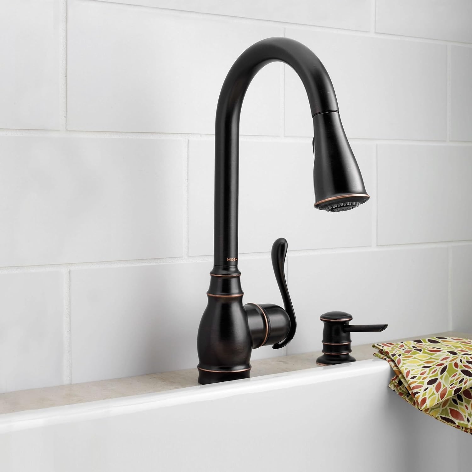 image:imageMoen CA87003BRB Single Handle Kitchen Faucet with Pullout Spray from the Anabelle Collection Mediterranean Bronze