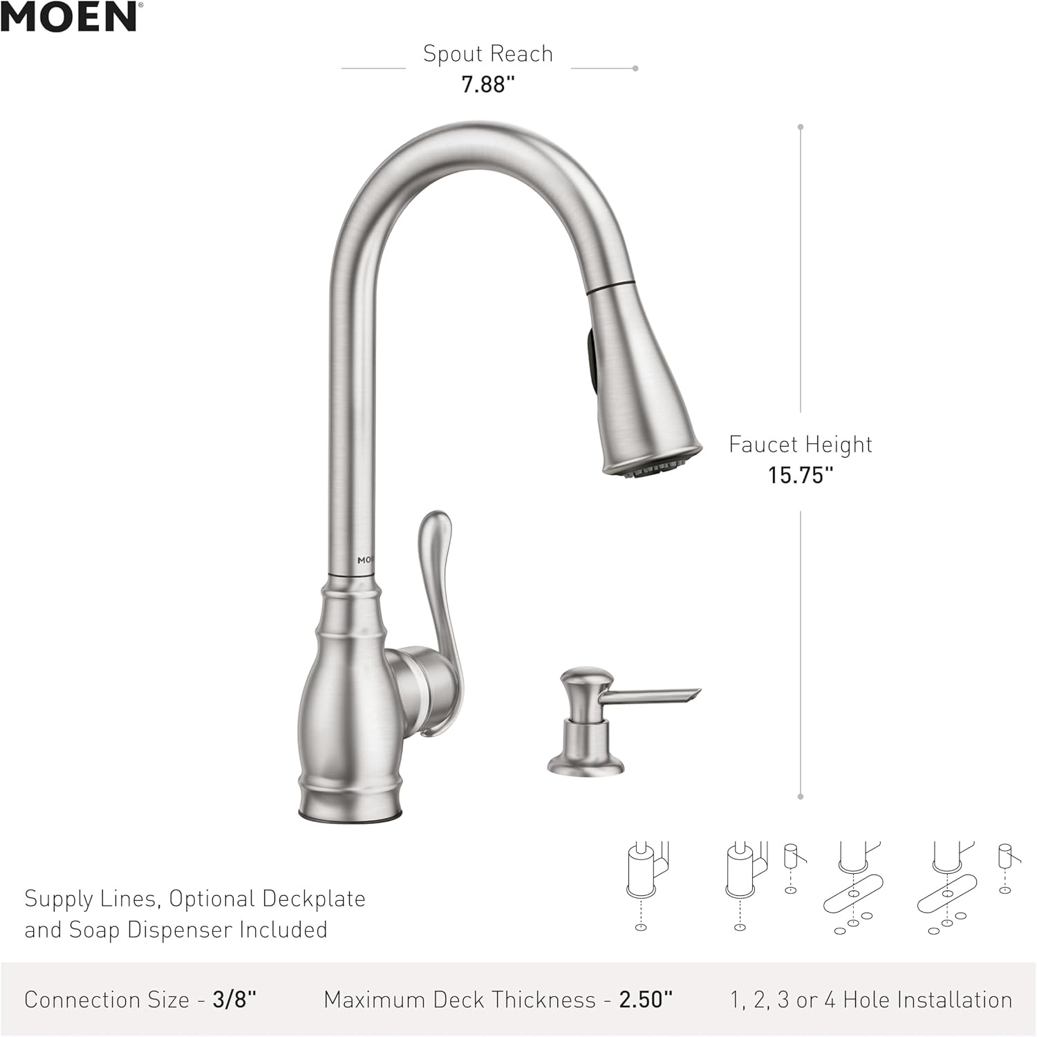 image:imageMoen CA87003BRB Single Handle Kitchen Faucet with Pullout Spray from the Anabelle Collection Mediterranean Bronze