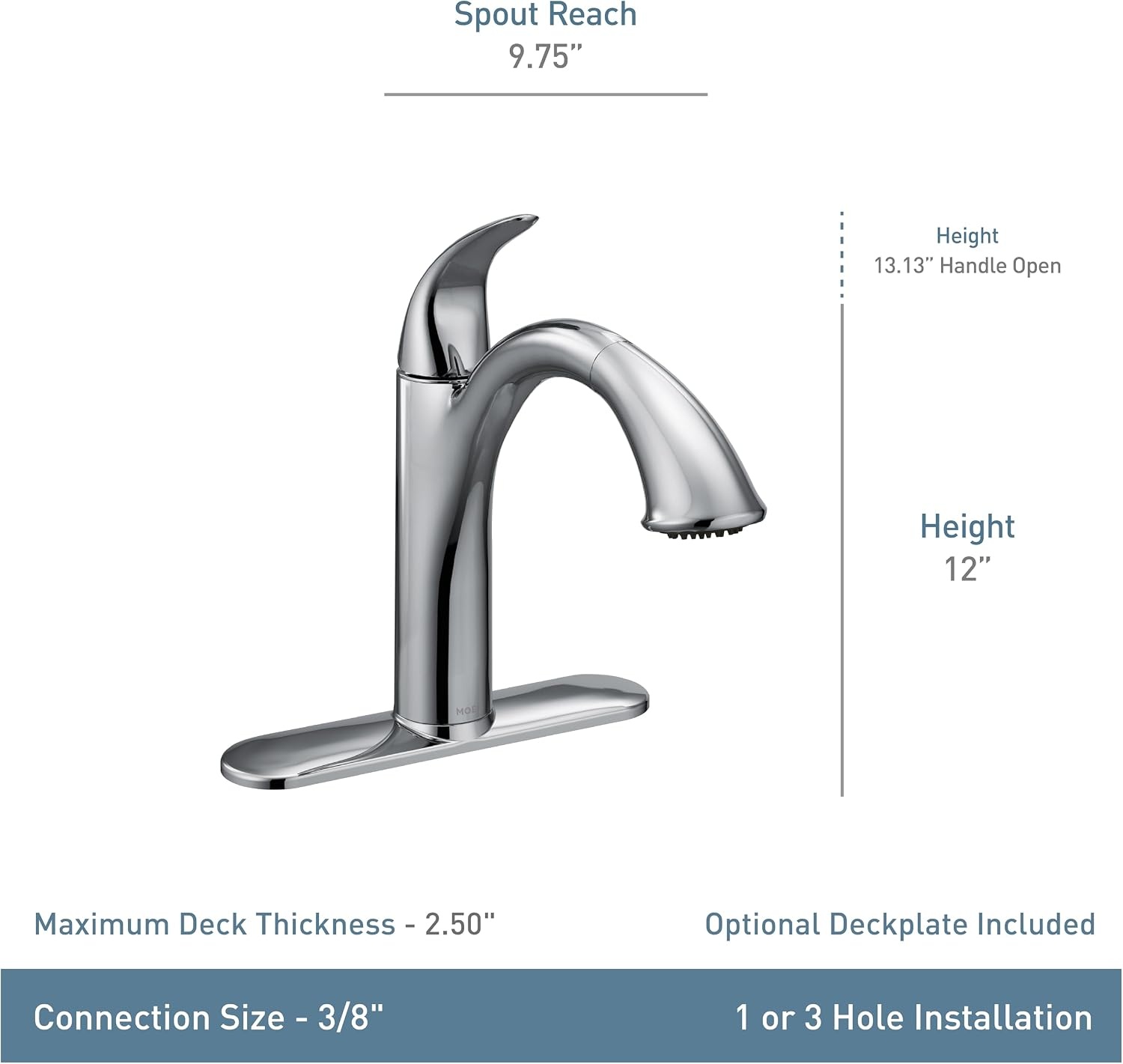 image:imageMoen Camerist OilRubbed Bronze OneHandle Single Hole Kitchen Faucet with Pullout Spout Bathroom Sink has Deck Plate for ThreeHole Countertop Drain Trim Included 7545ORBChrome