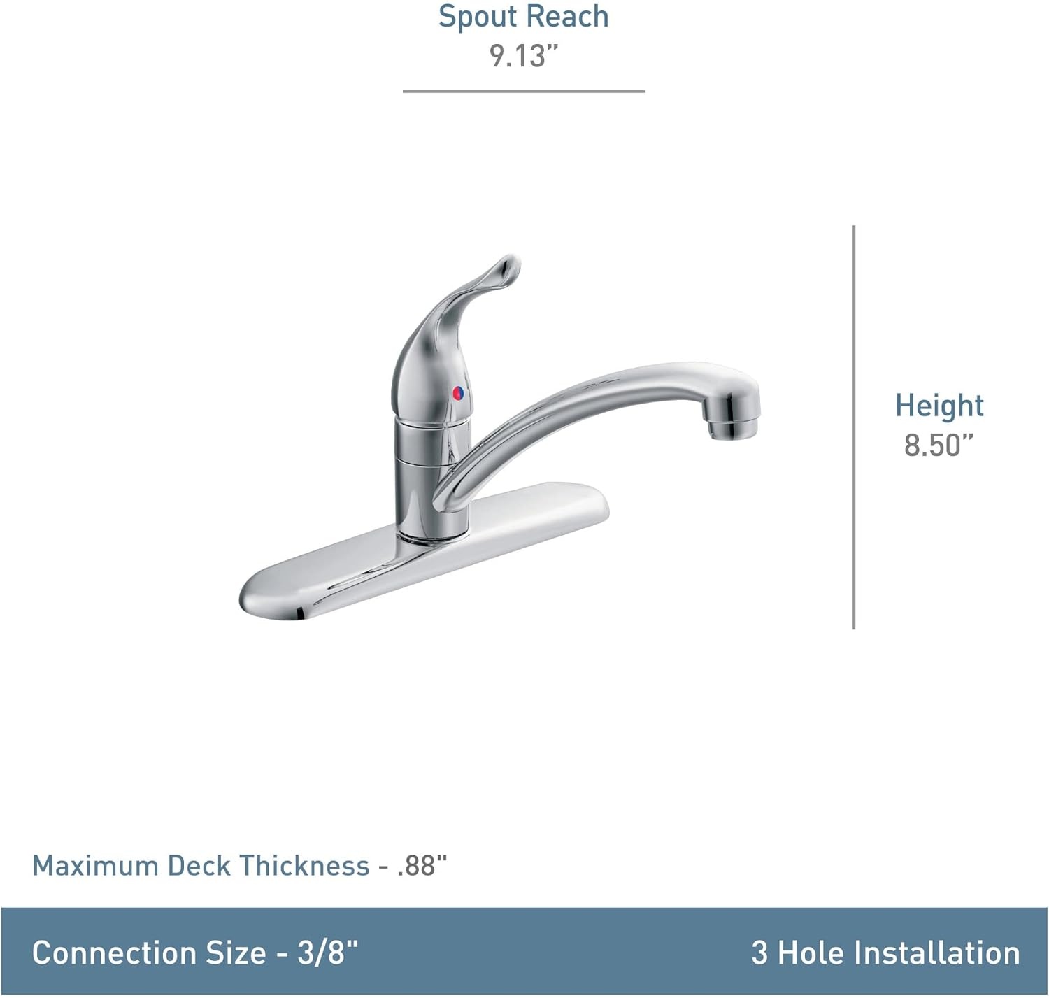 image:imageMoen Chateau Chrome OneHandle Low Arc Kitchen Faucet for 3Hole Sinks 7425 Low arc faucet Singlehandle control 3hole installation Chrome finish Kitchen sink faucet0375