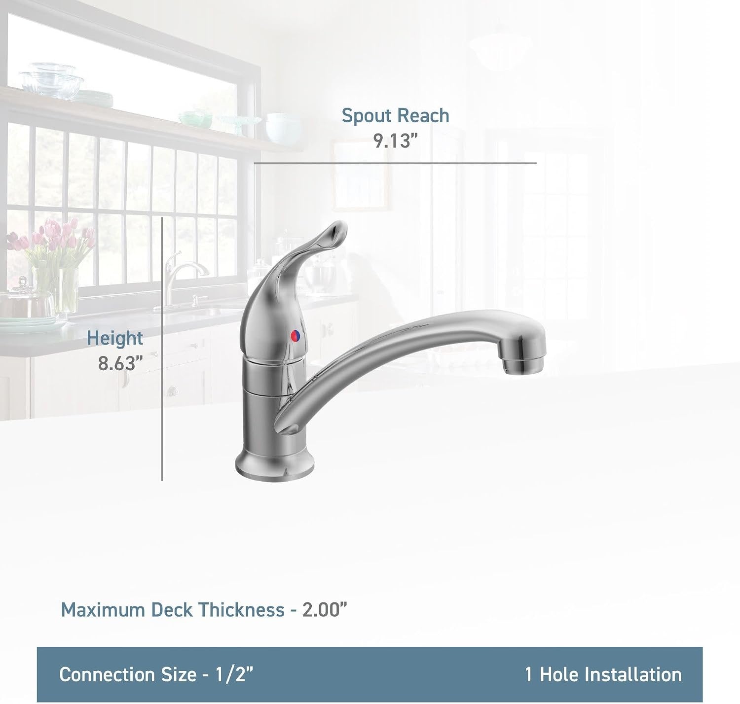 image:imageMoen Chateau Chrome OneHandle Single Hole Low Arc Standard Kitchen Faucet 742305