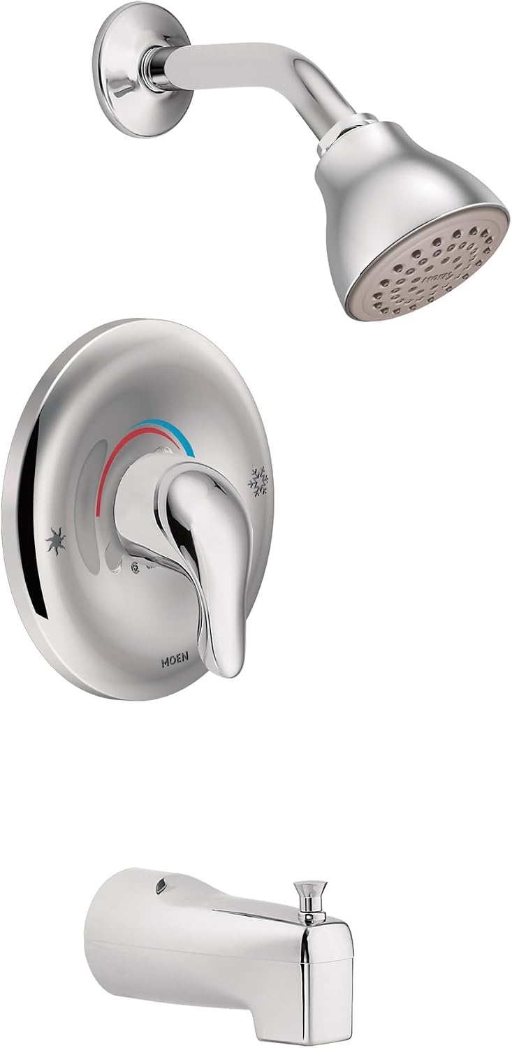 image:imageMoen Chateau Chrome PosiTemp Bathtub Trim Kit with Shower Head Lever Handle and Tub Spout Valve Required TL183EPChrome
